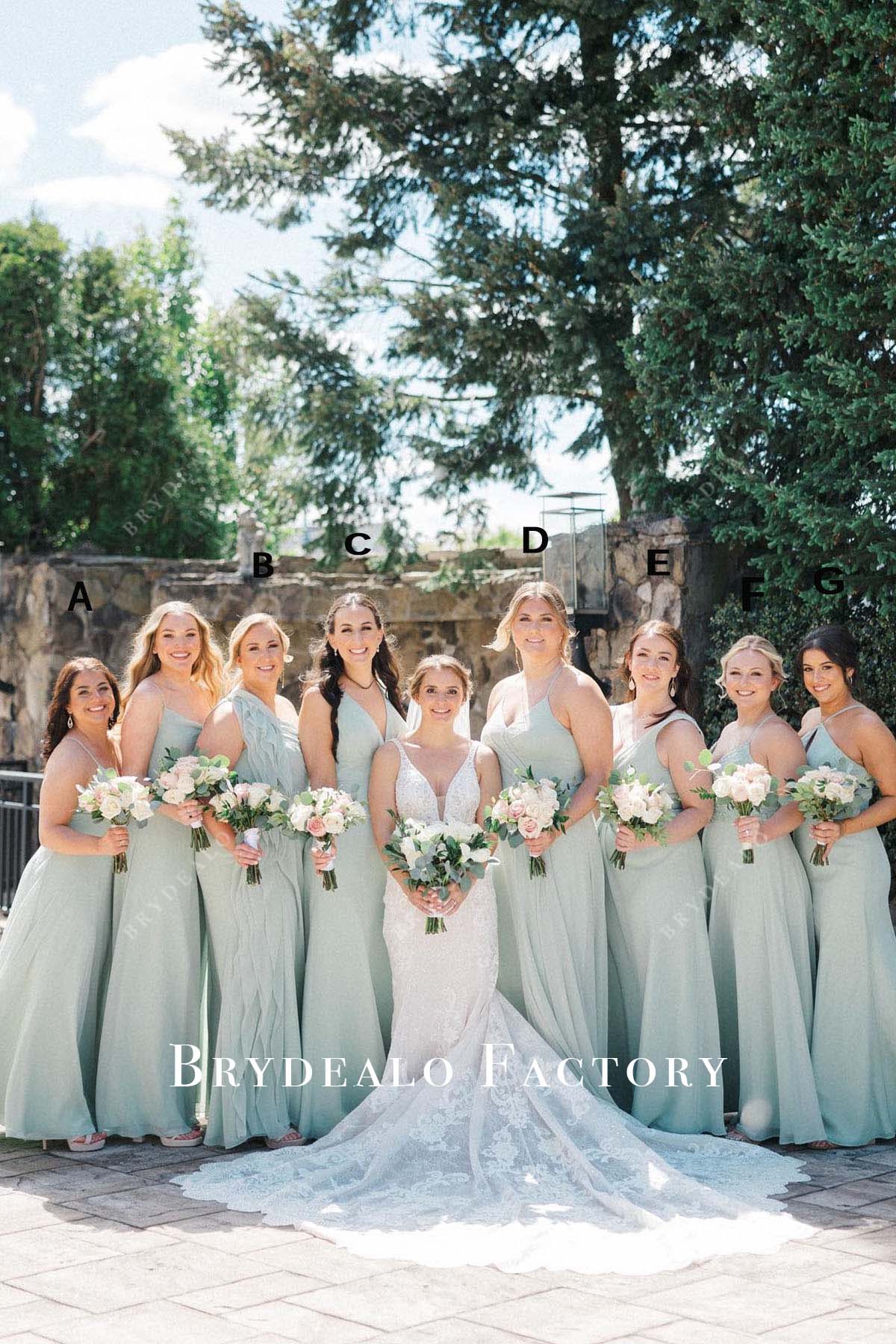 sage floor length mismatched bridesmaid dresses