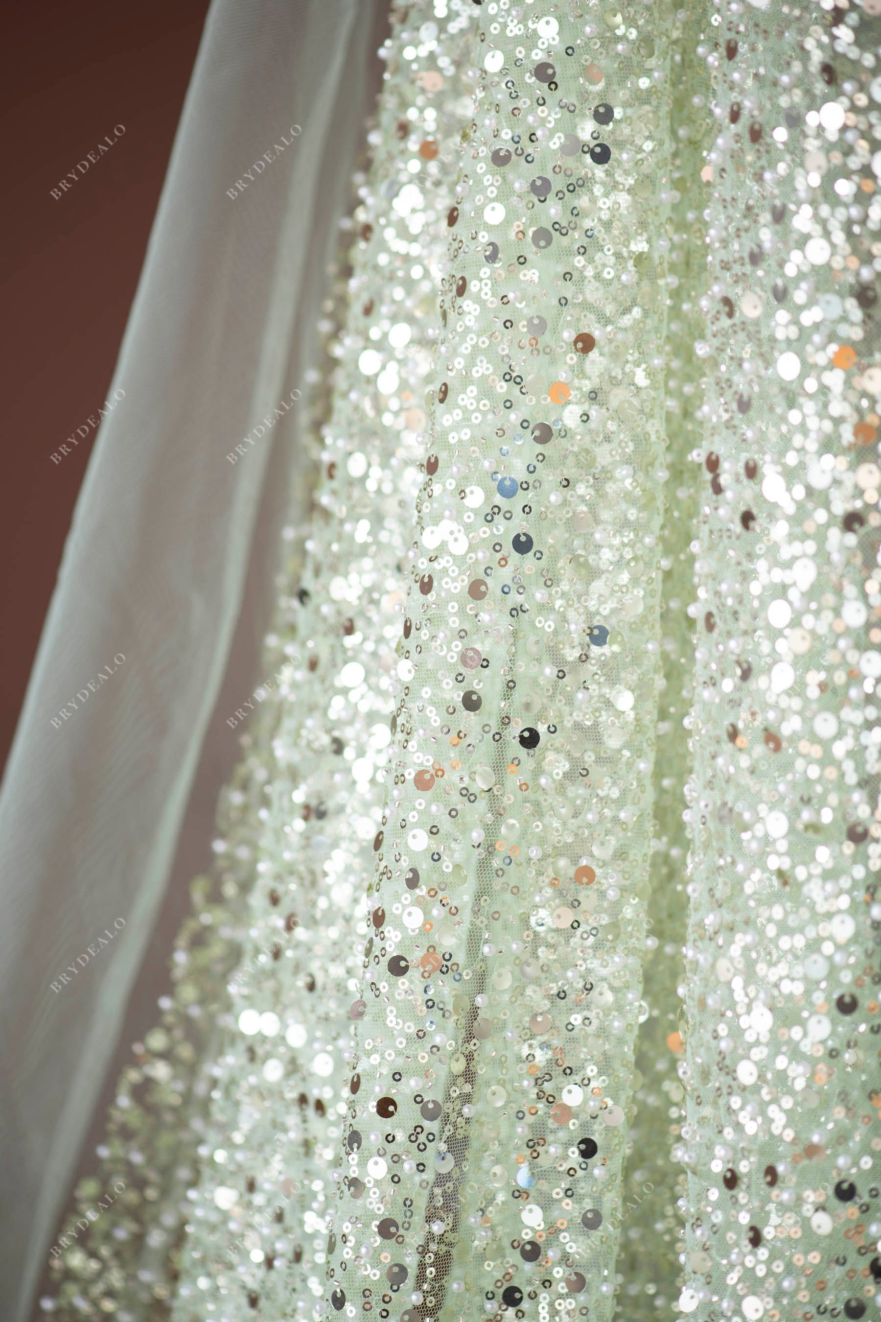 sage green beading fabric