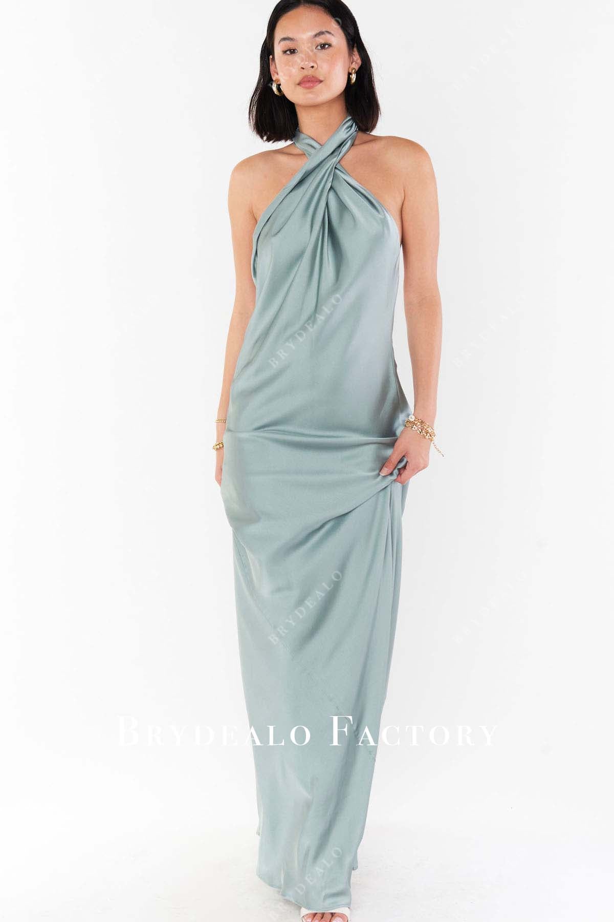 satin halter mismatched bridesmaid gown