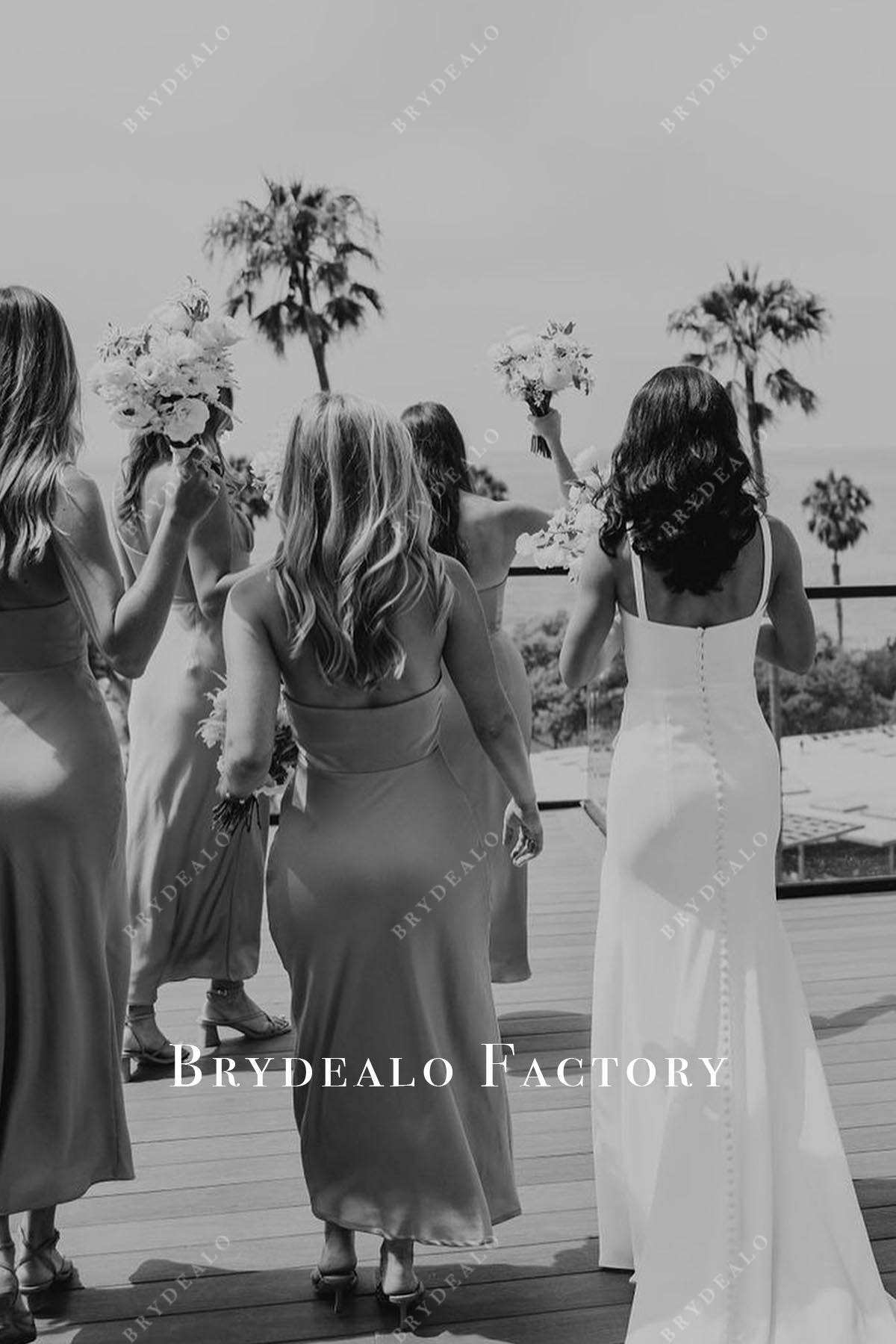 Sage Sleeveless Tea Length Mismatched Bridesmaid Dresses