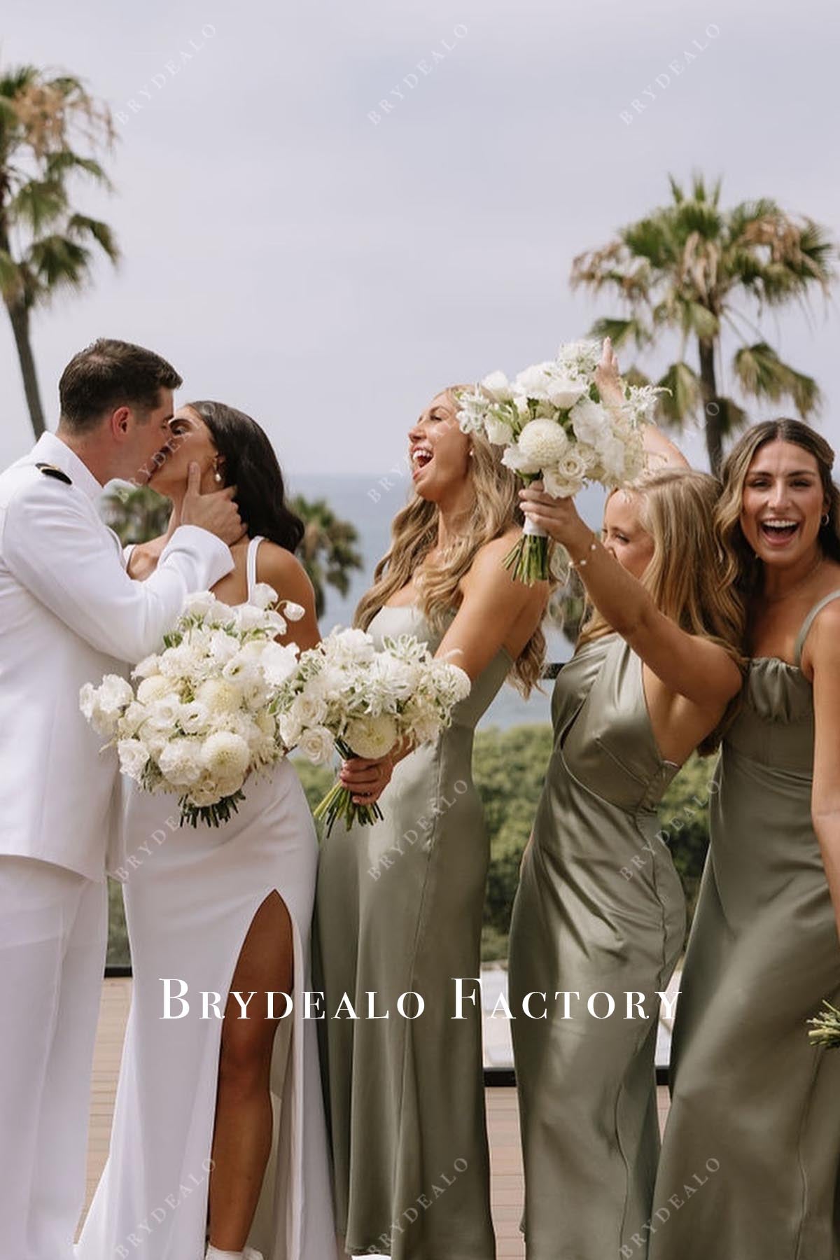 Sage Sleeveless Tea Length Mismatched Bridesmaid Dresses