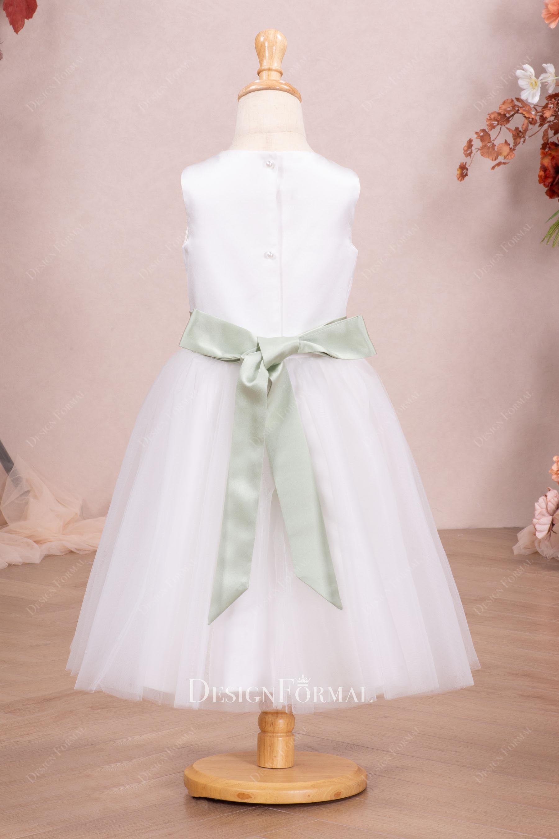 sage waistband flower girl dress