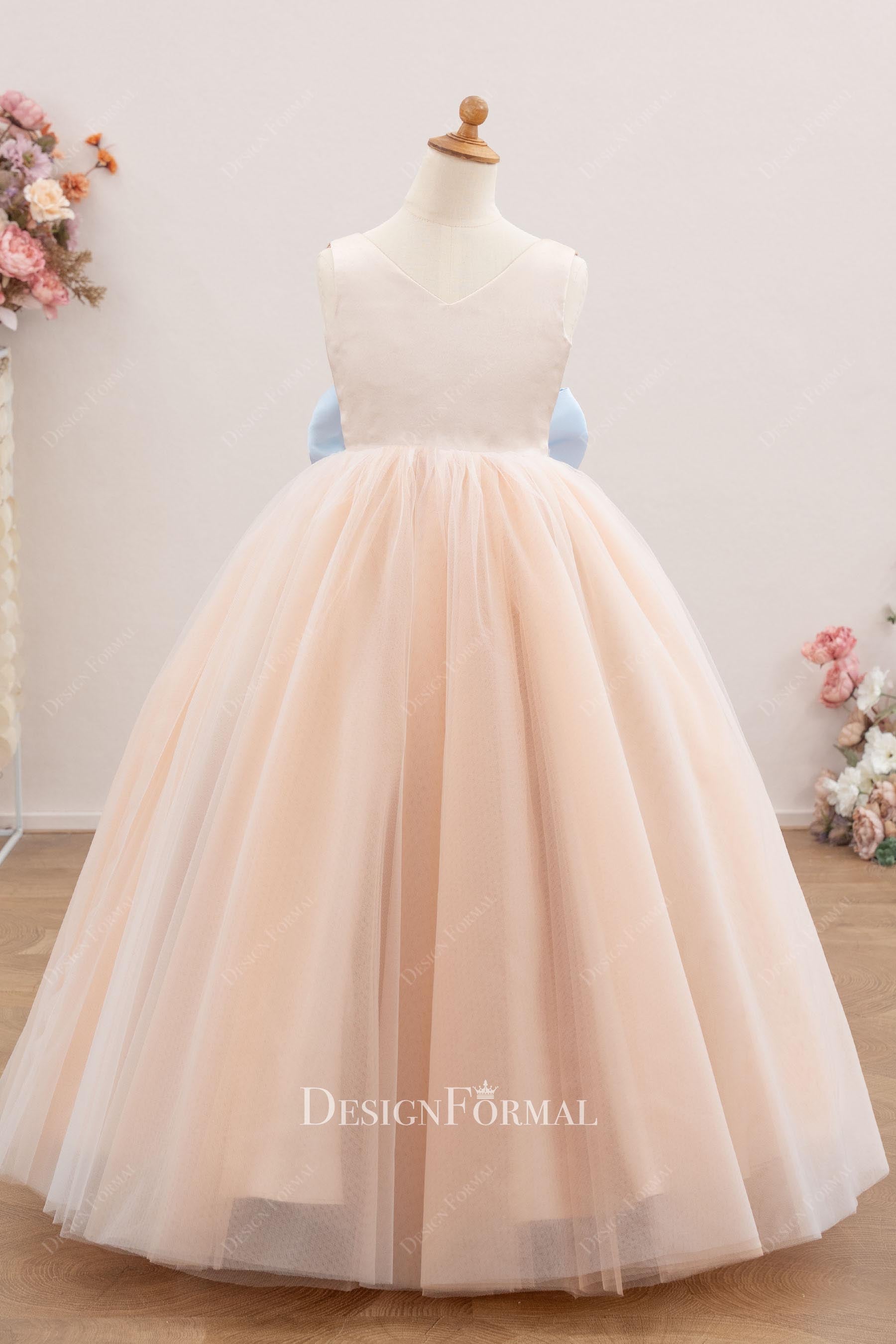 satin bodice tulle flower girl dress