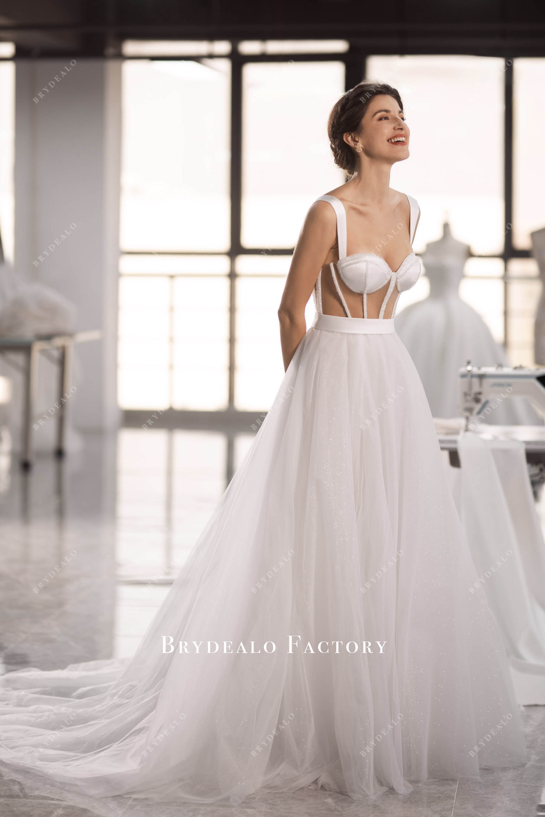 illusion corset A-line long wedding gown