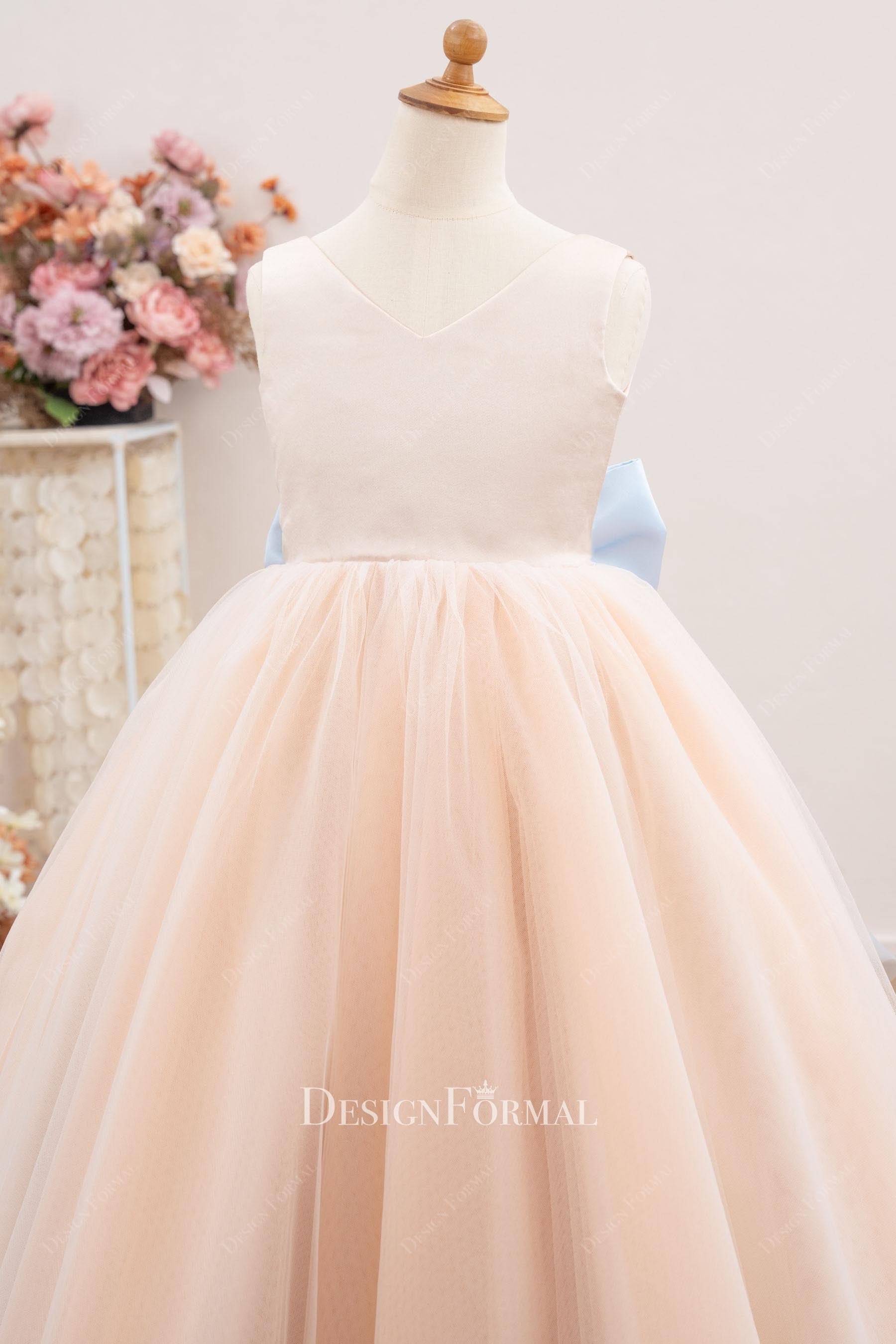 satin v neck flower girl dress