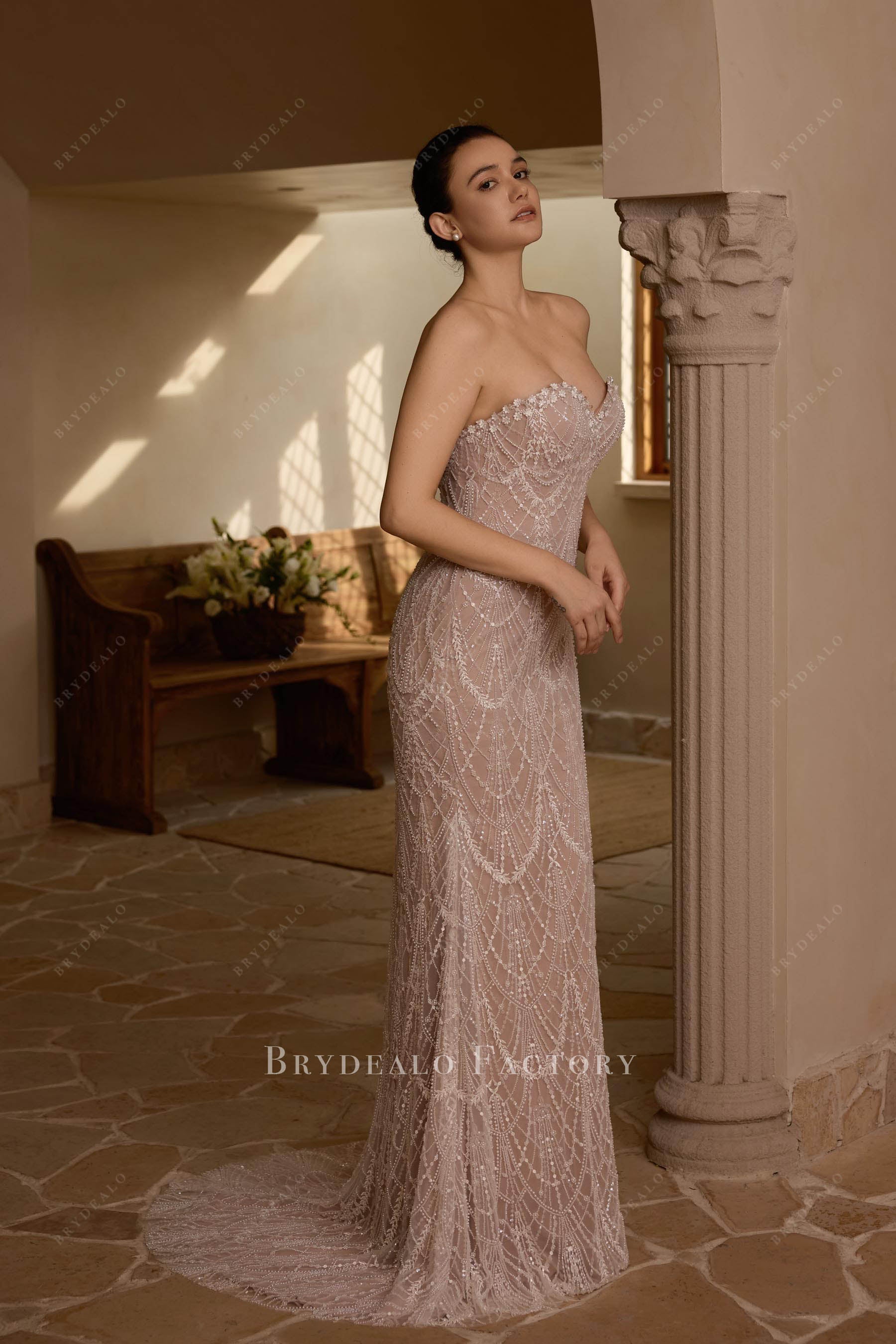 scalloped beaded lace bridal dress