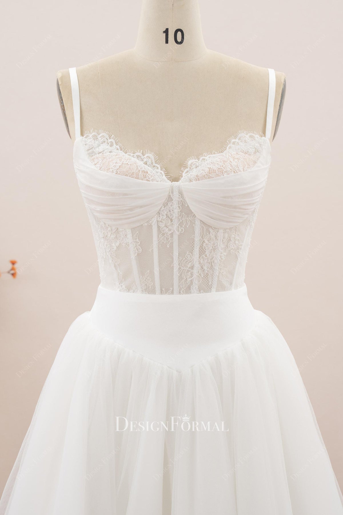scalloped lace sheer corset wedding dress