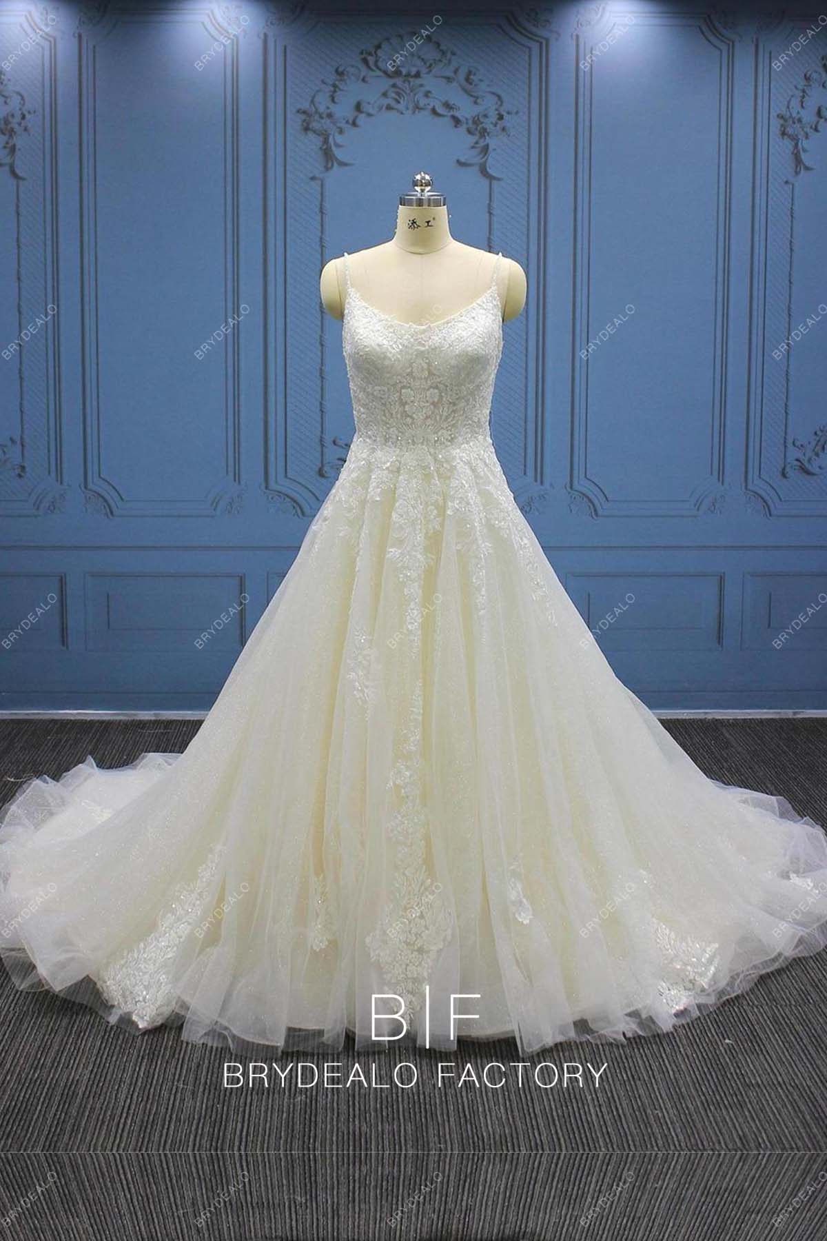 scoop neck lace tulle wedding ball gown