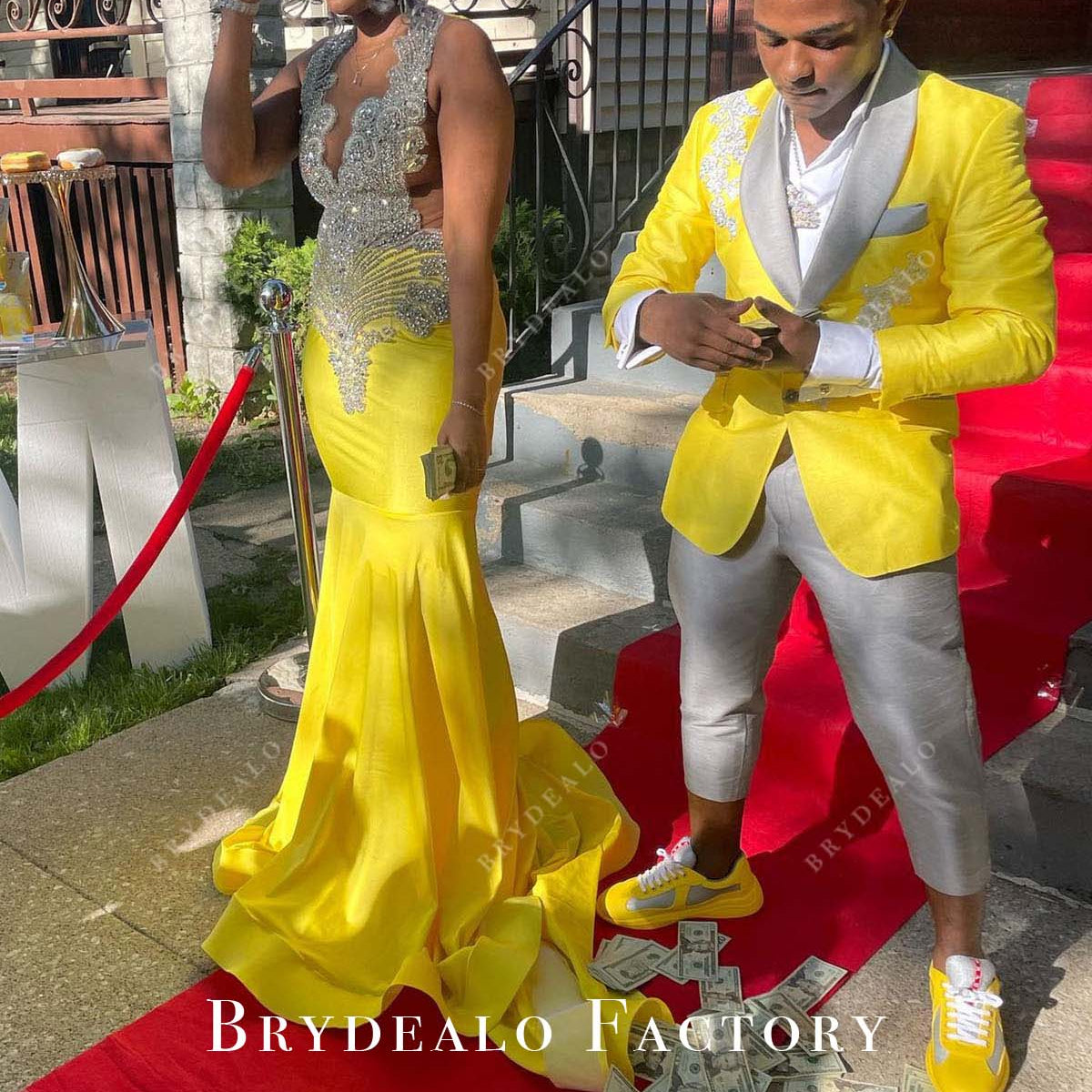 Yellow Jersey Mermaid Silver Rhinestone Formal Dress Yellow Jersey Mermaid Silver Rhinestone Formal Dress