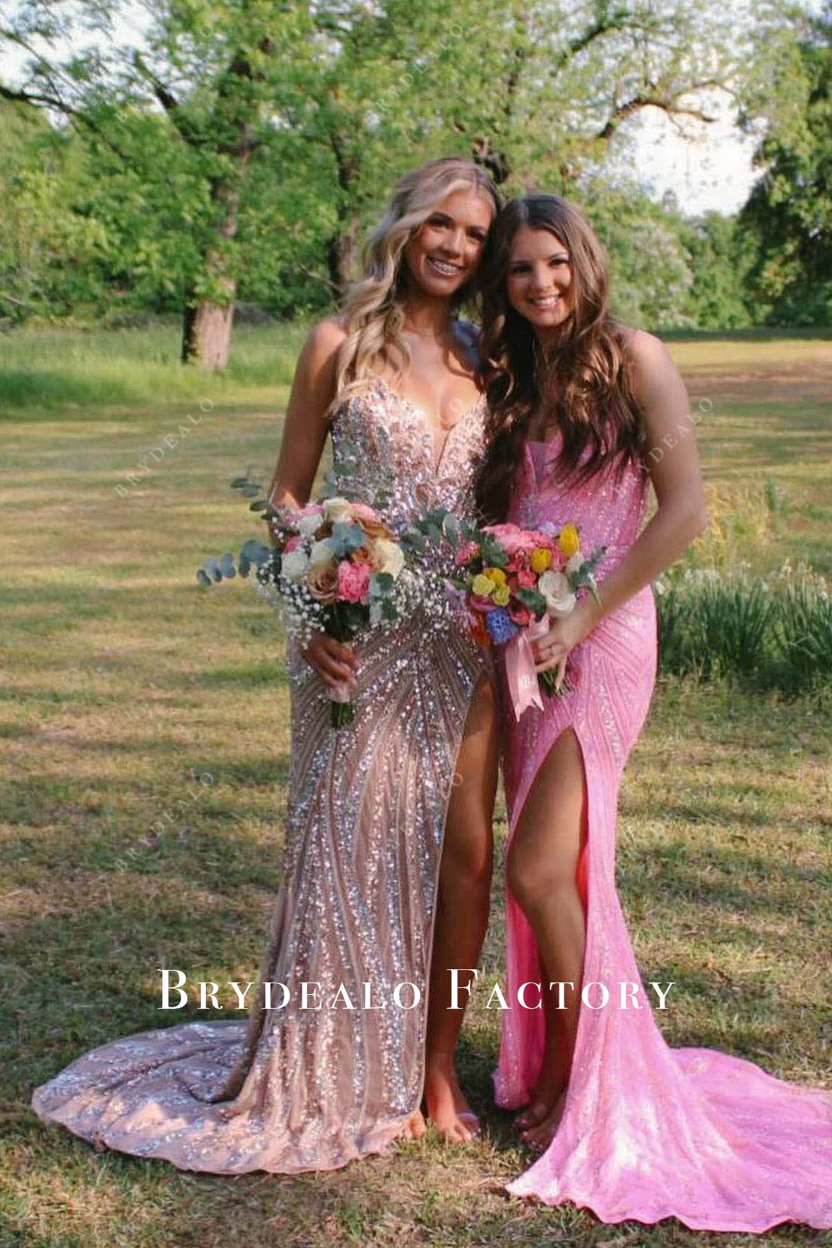 sequined dusty rose v neck homecoming dress