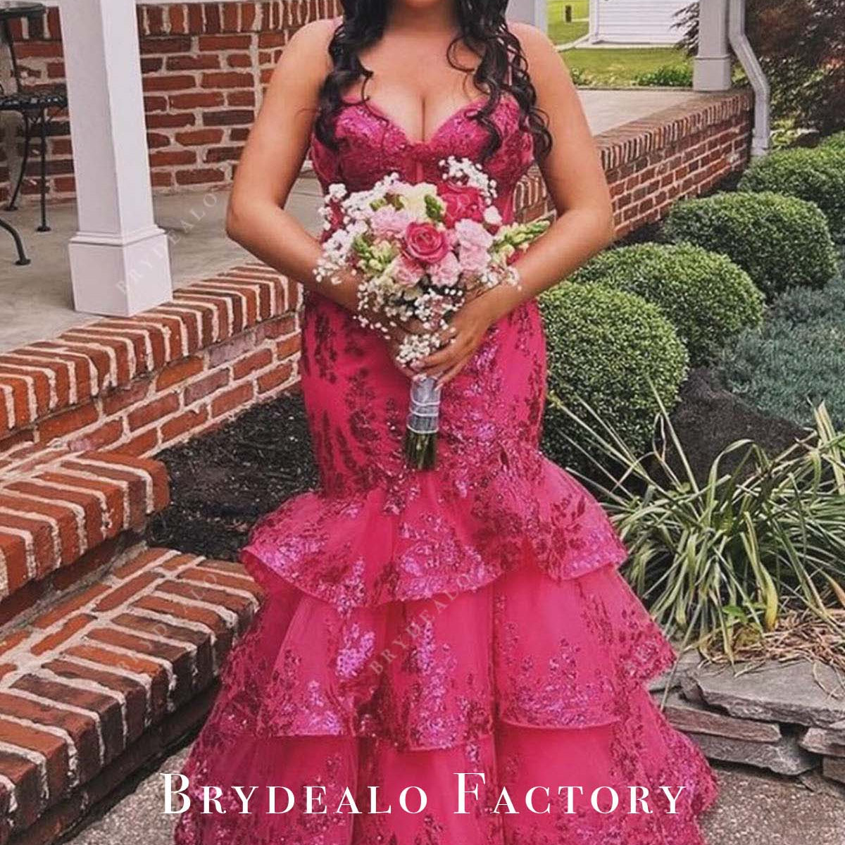 Homecoming Dress | Fuchsia Sequined Trumpet Layered Formal Gown Homecoming Dress | Fuchsia Sequined Trumpet Layered Formal Gown