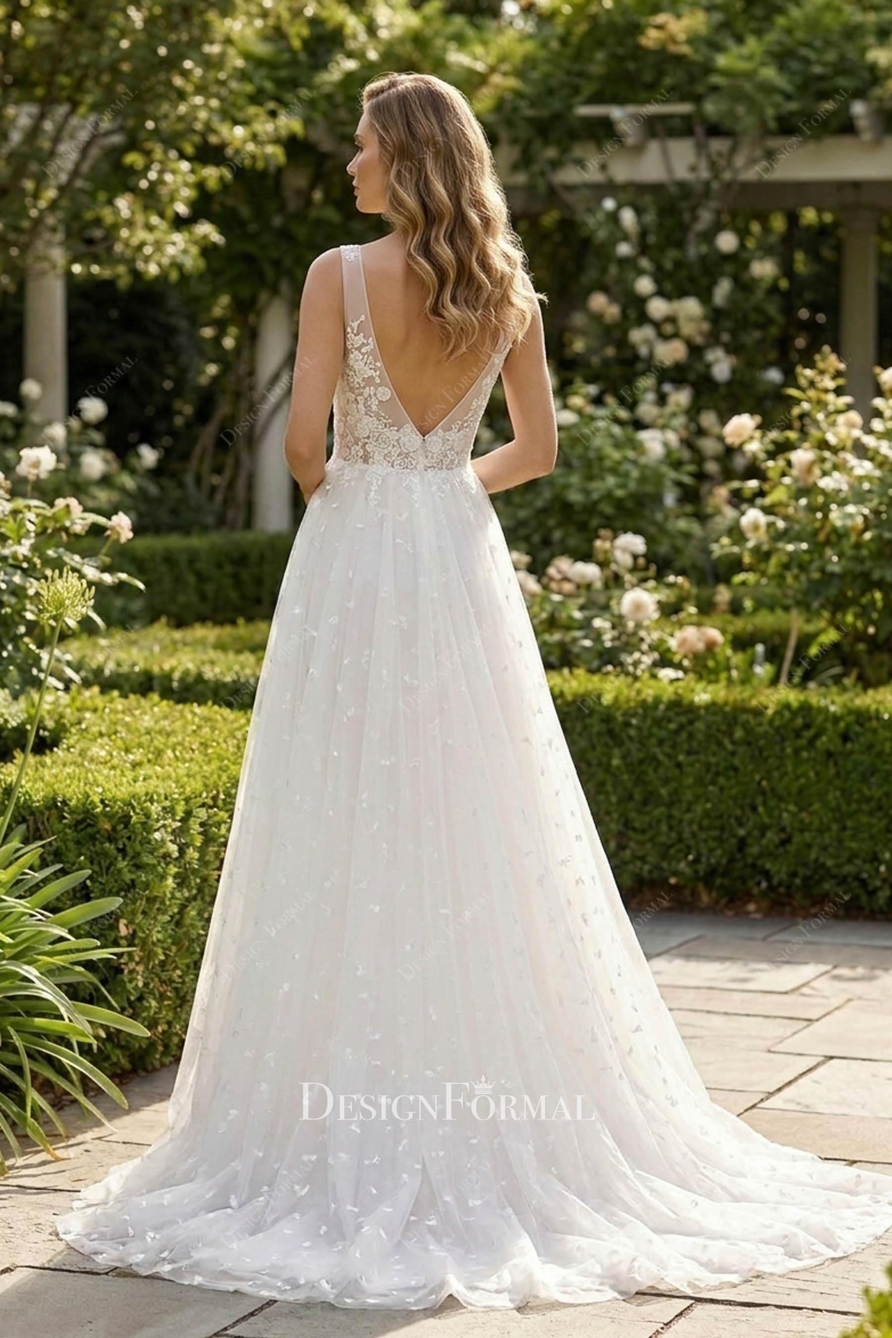 sexy v cut back wedding dress