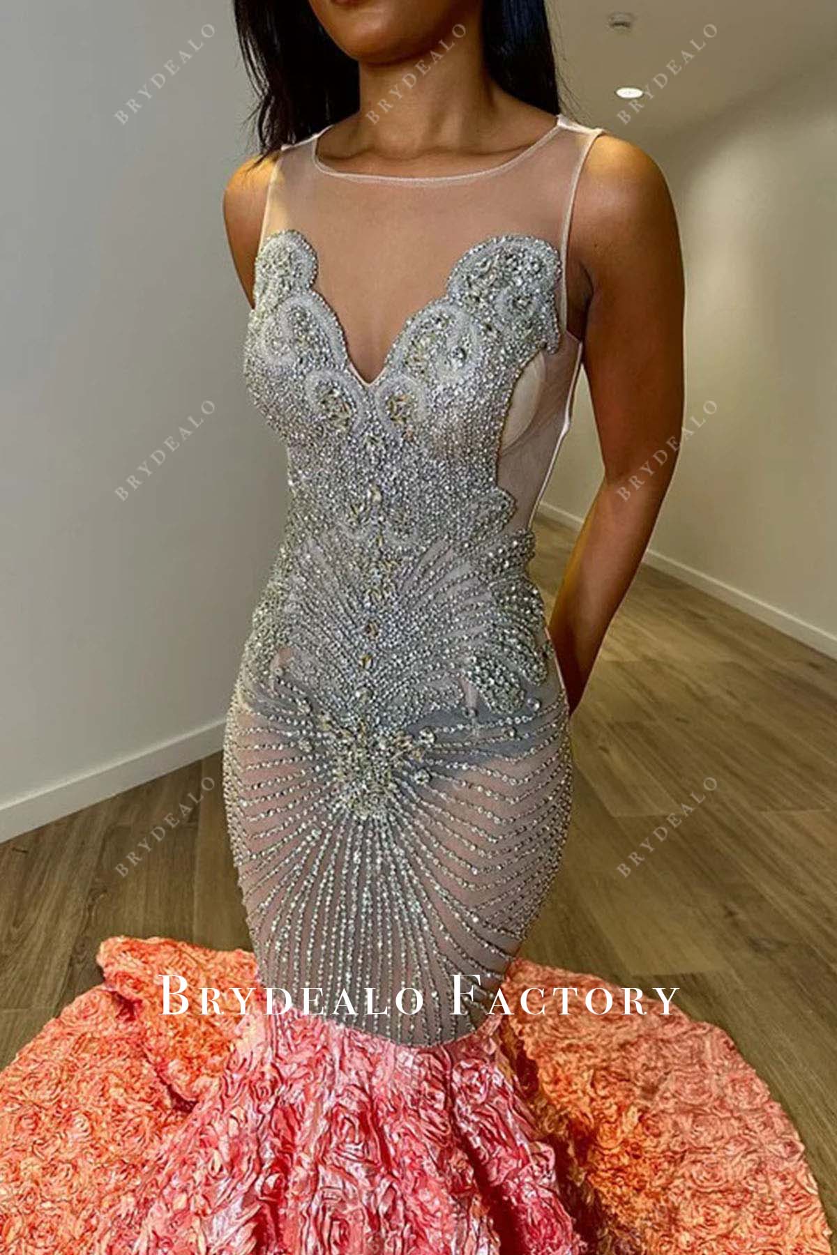 sheer bodice trumpet prom dress