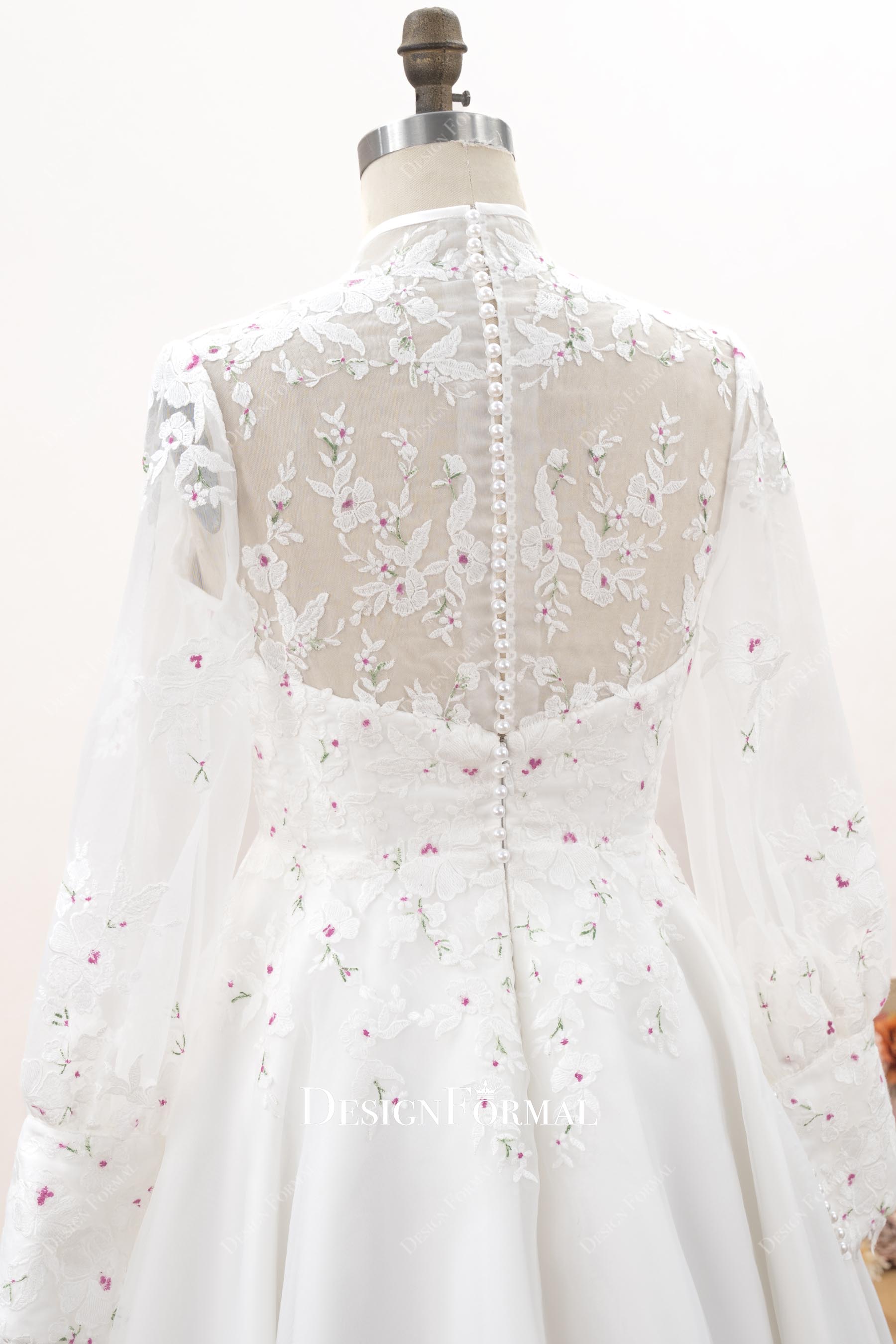 sheer long sleeves lace wedding dress