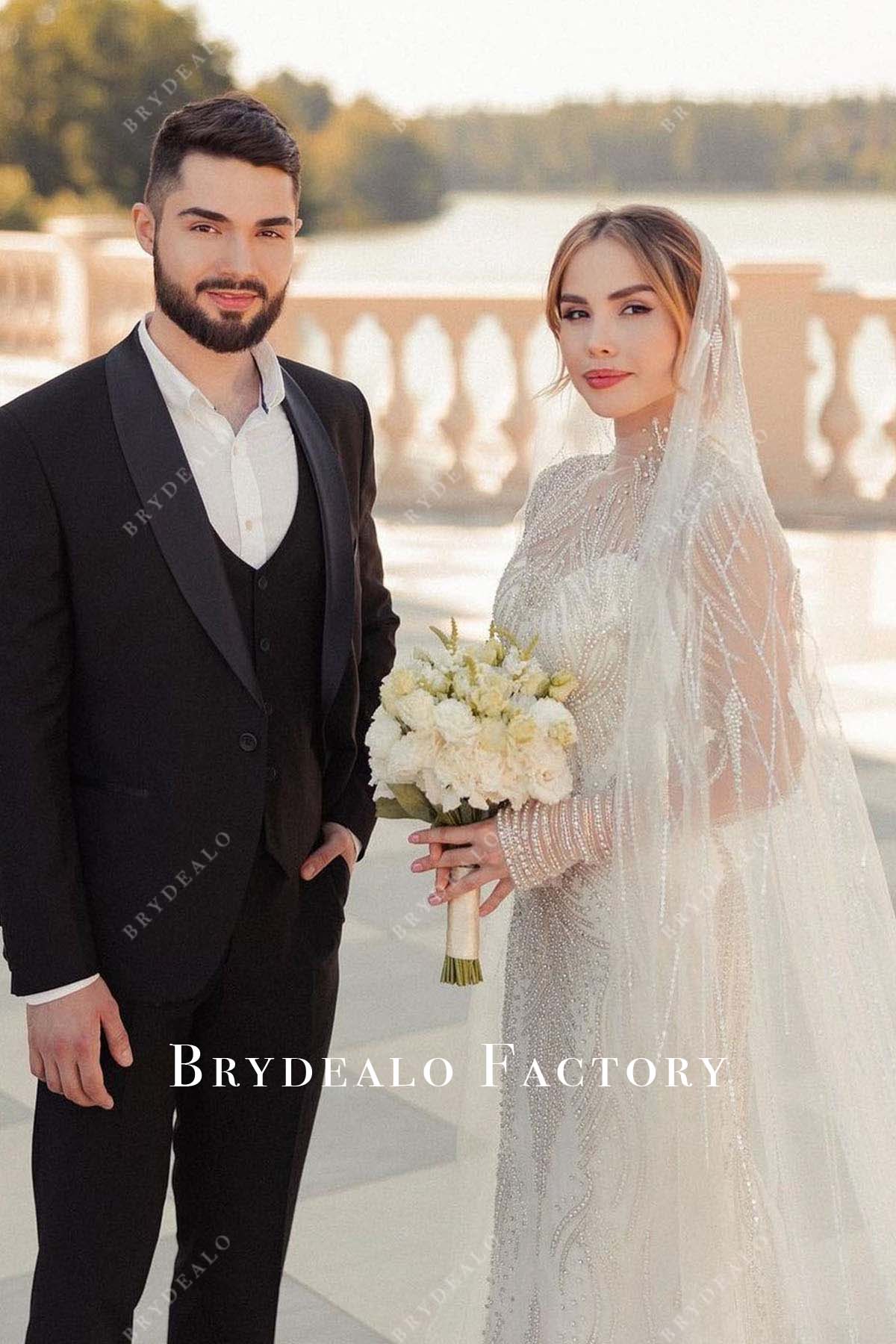 sheer long sleeves bridal dress