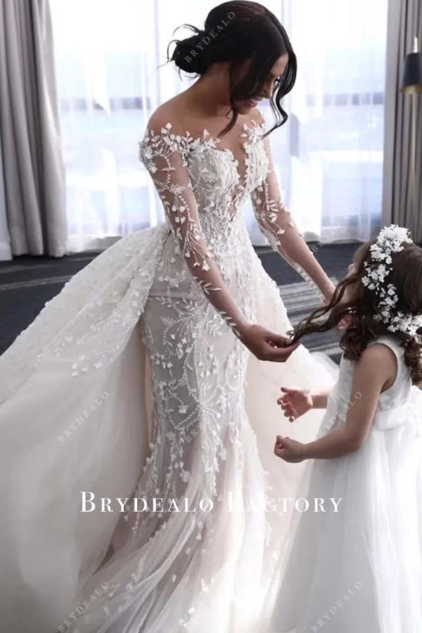 Cap Sleeves Mermaid Long Wedding Dress with Ruffles Overskirt main image 0