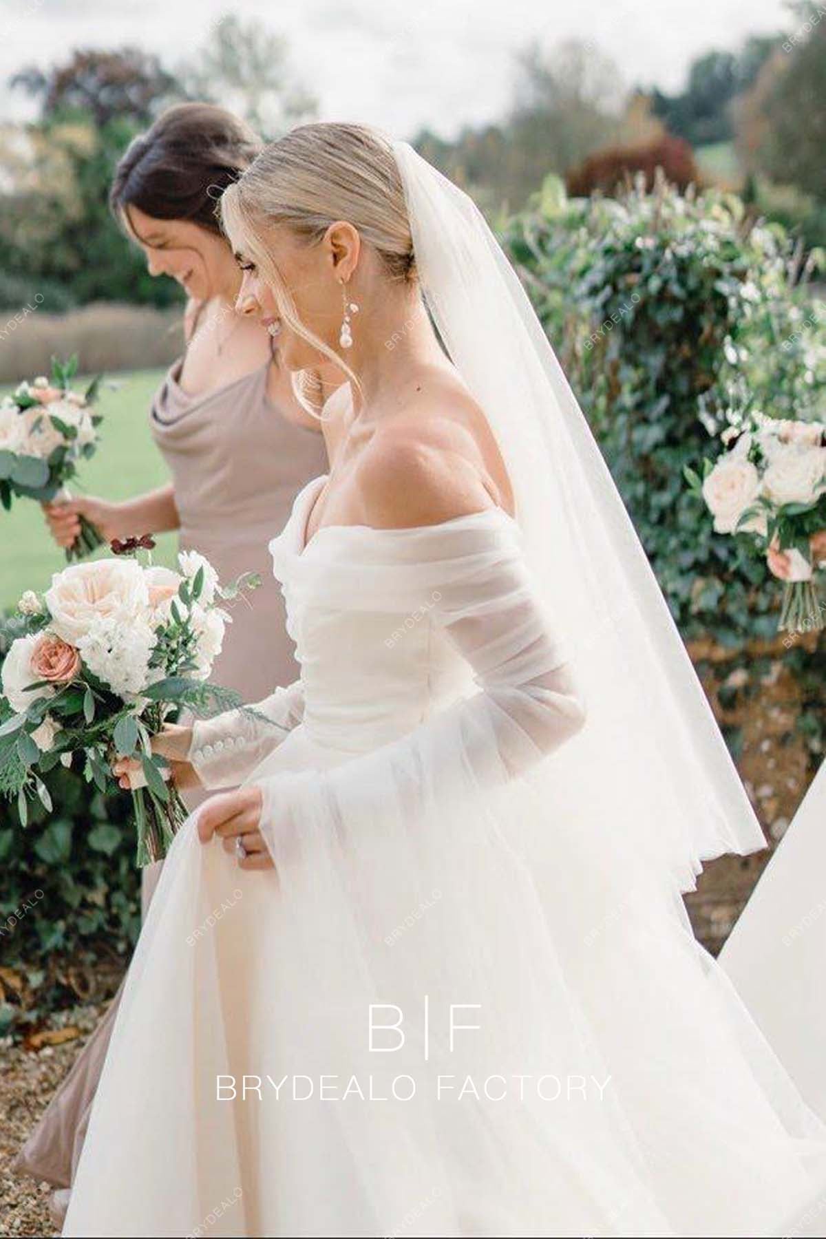 Off-shoulder Organza Destination Wedding Dress