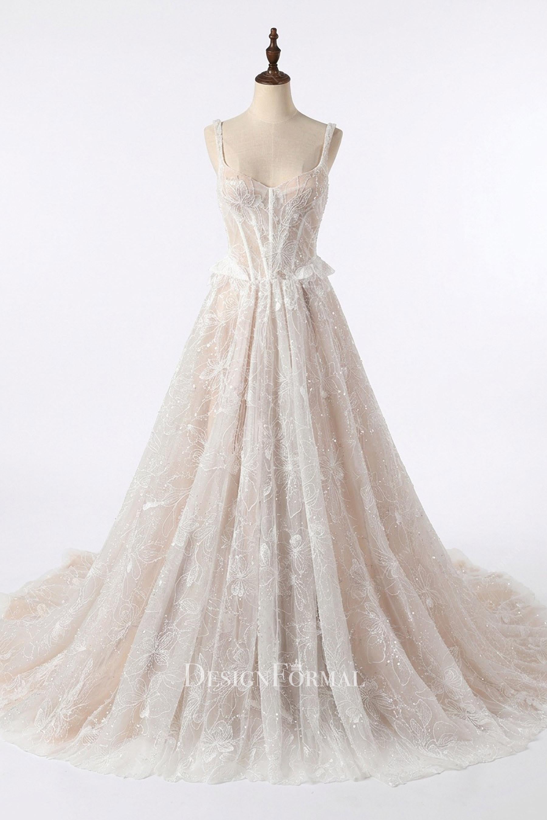 shimmery lace a line wedding dress