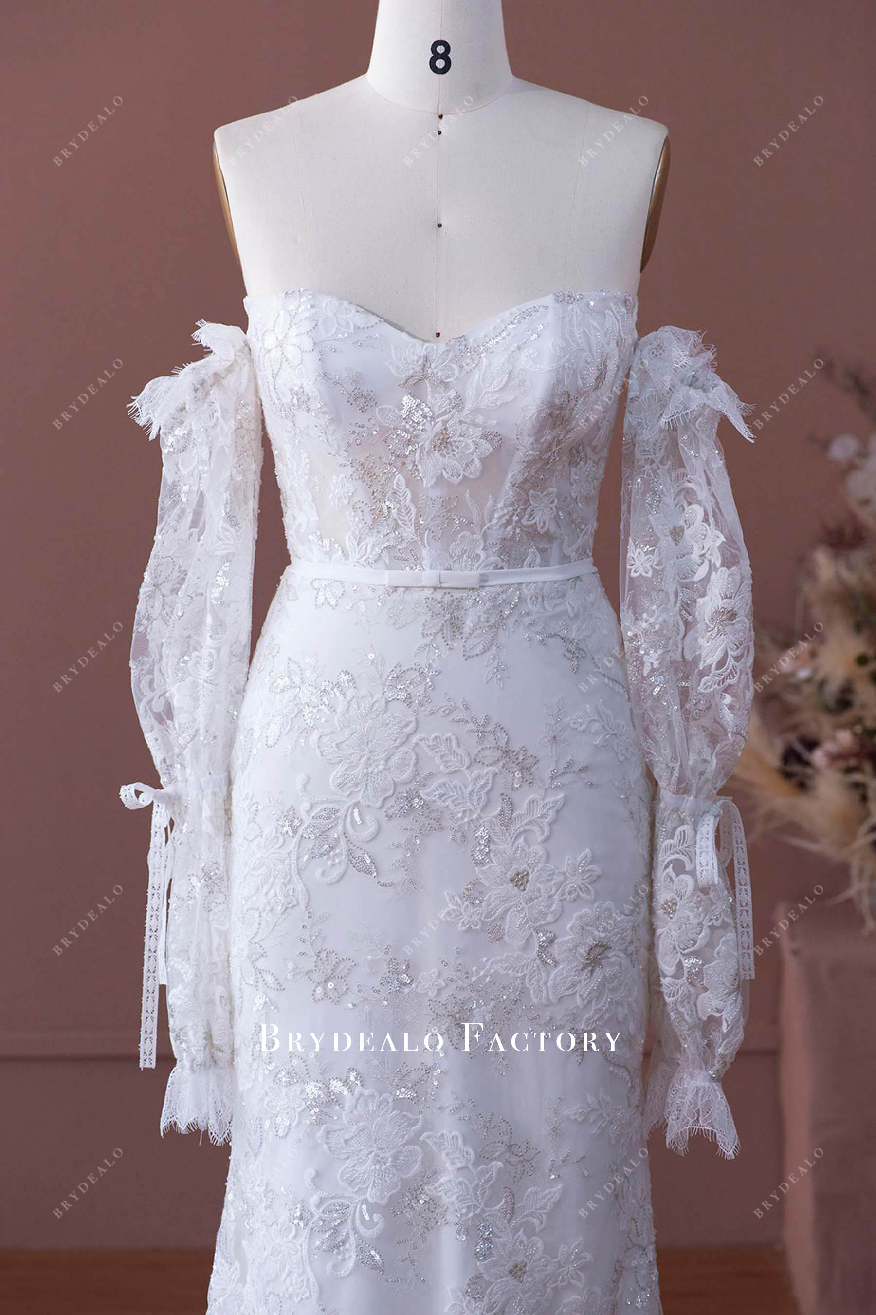 shimmery lace wedding dress