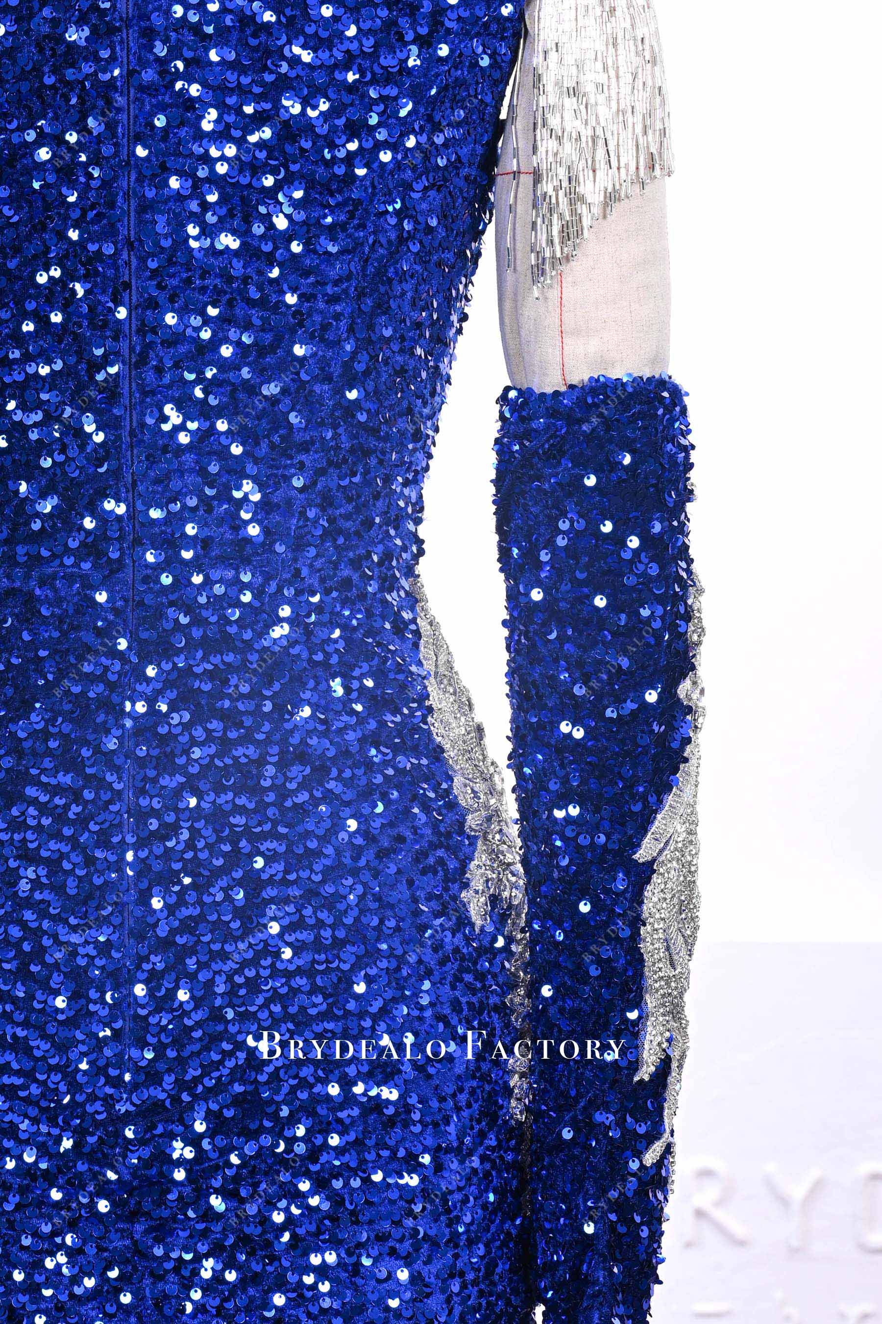 shimmery royal blue sequin prom dress