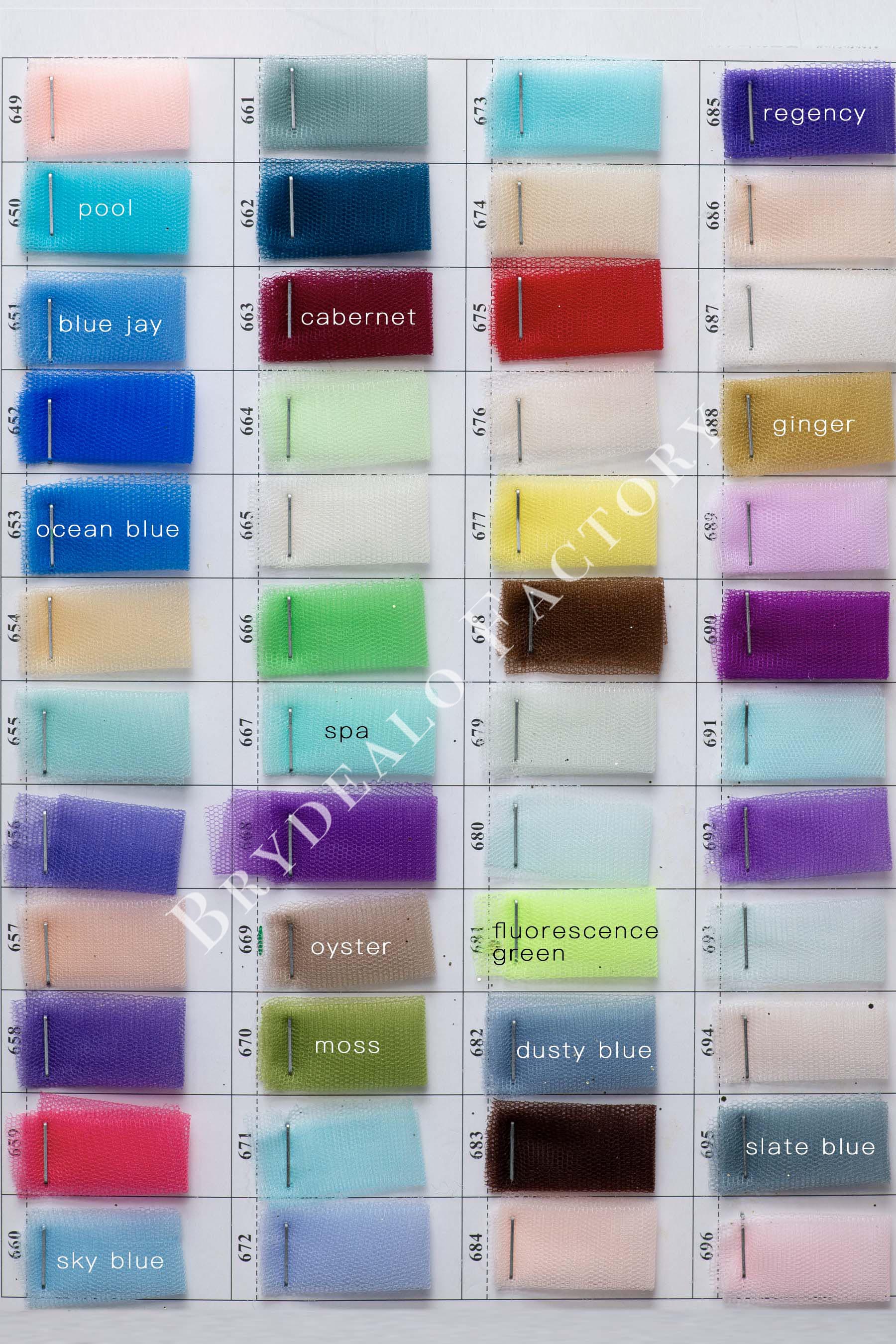 Shimmery Soft Tulle Color Charts 150+ Colors