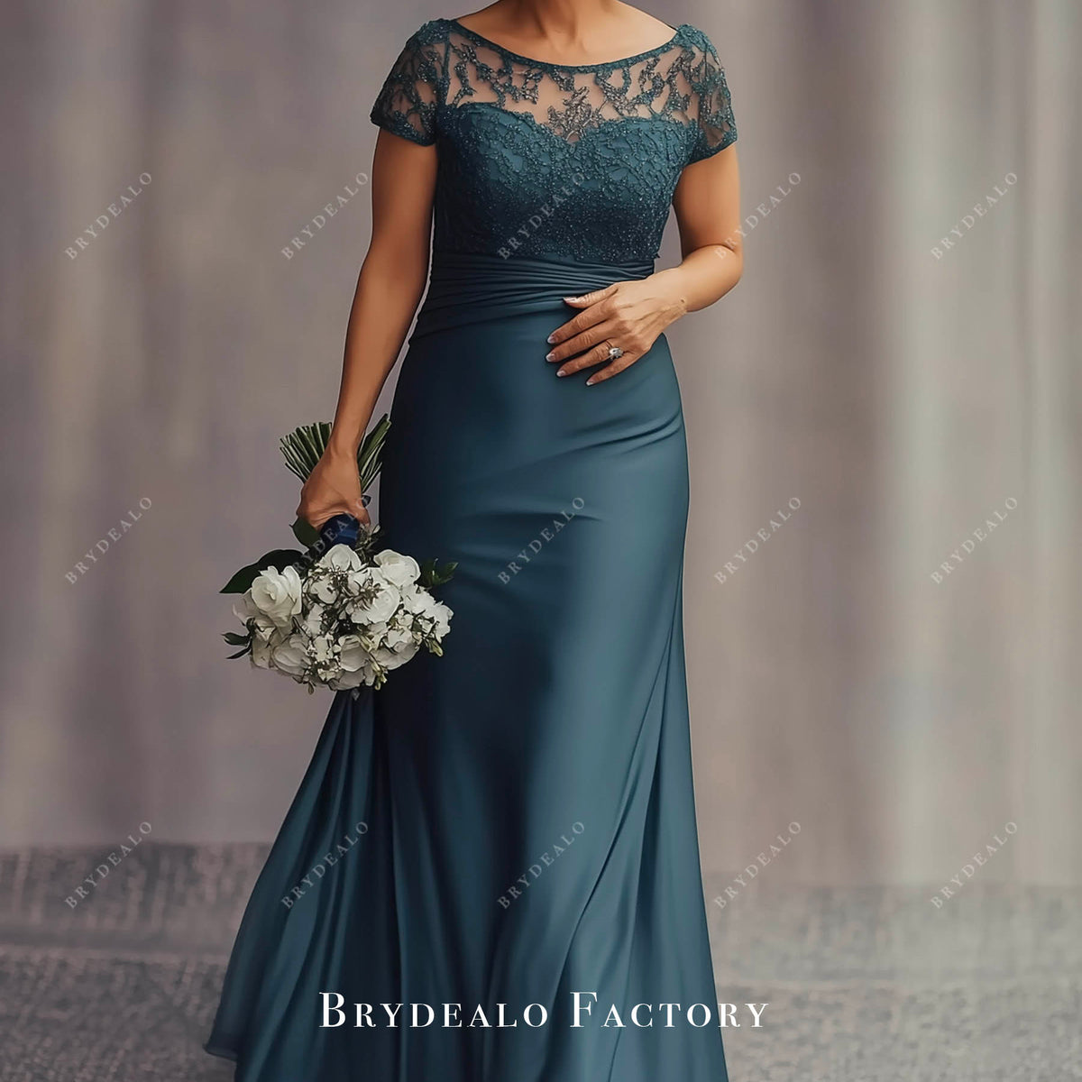 lace and chiffon mother of the bride dresses Ivory Mother of the Bride Dress 2026 Short Sleeves Scoop