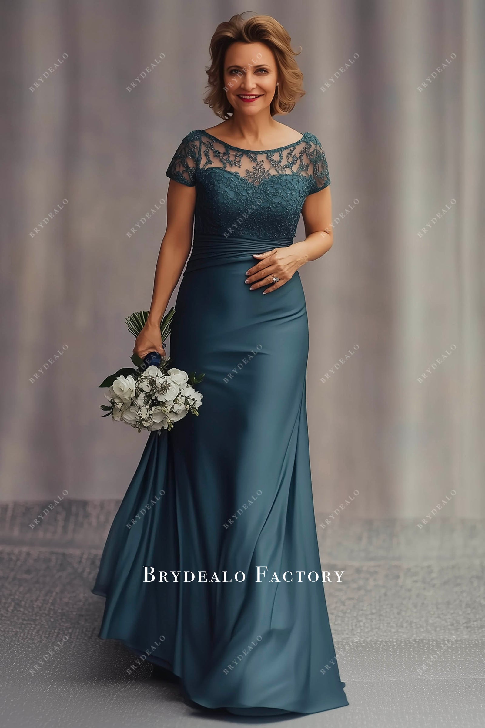 Elegant Peacock Lace Chiffon Mother Of Bride & Groom Dress