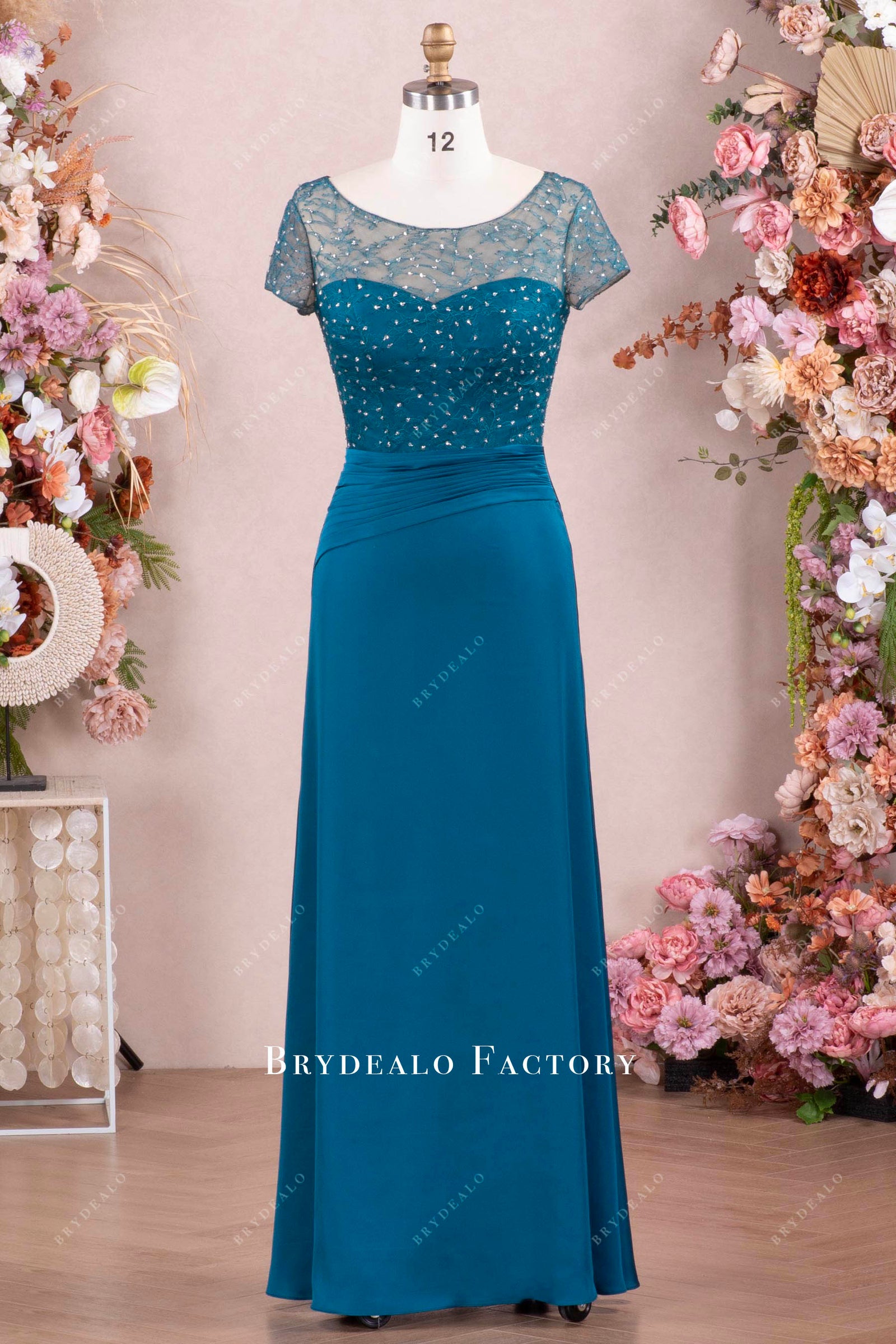 Elegant Peacock Lace Chiffon Mother Of Bride & Groom Dress