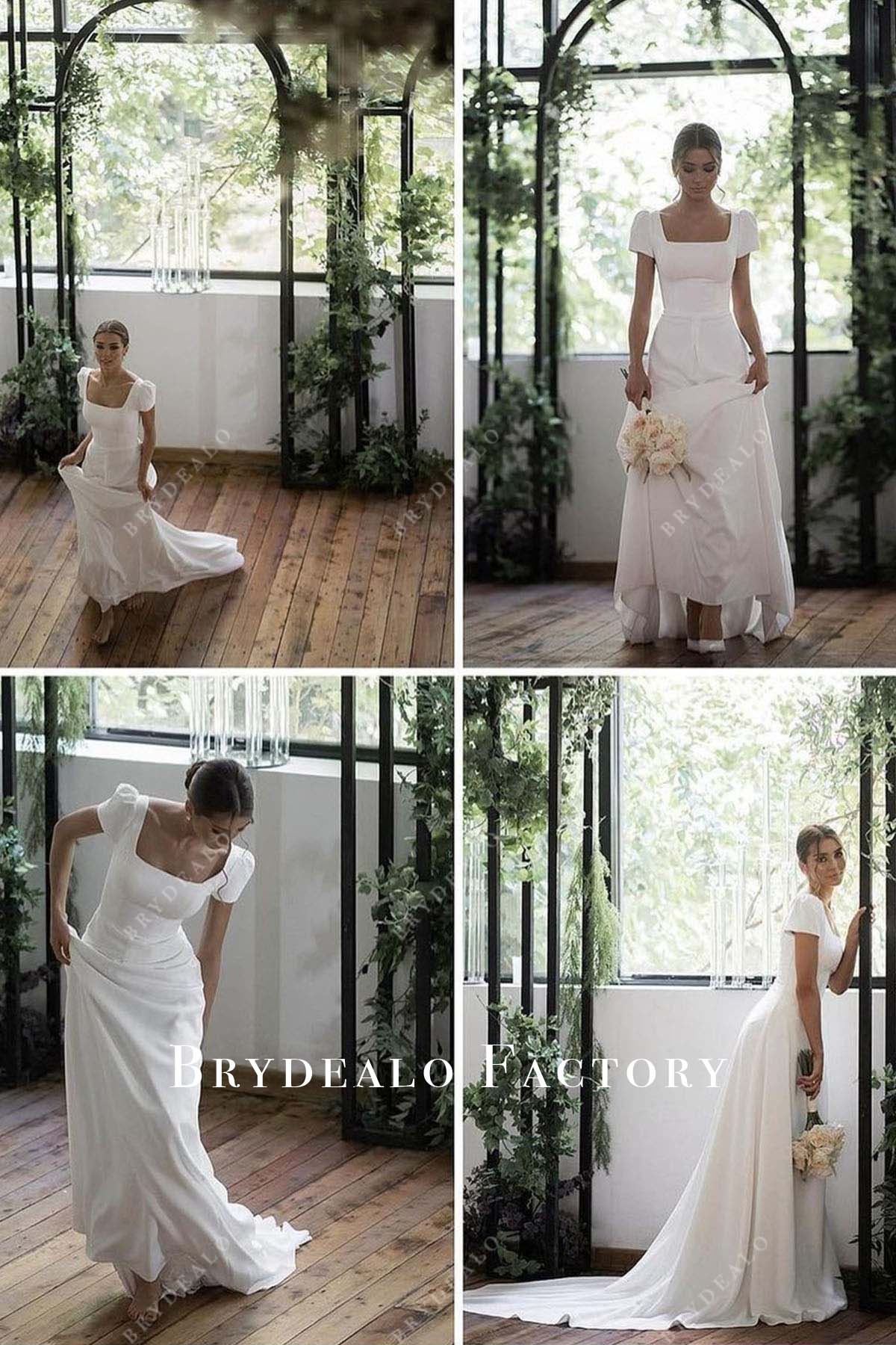 short sleeves a-line bridal dress