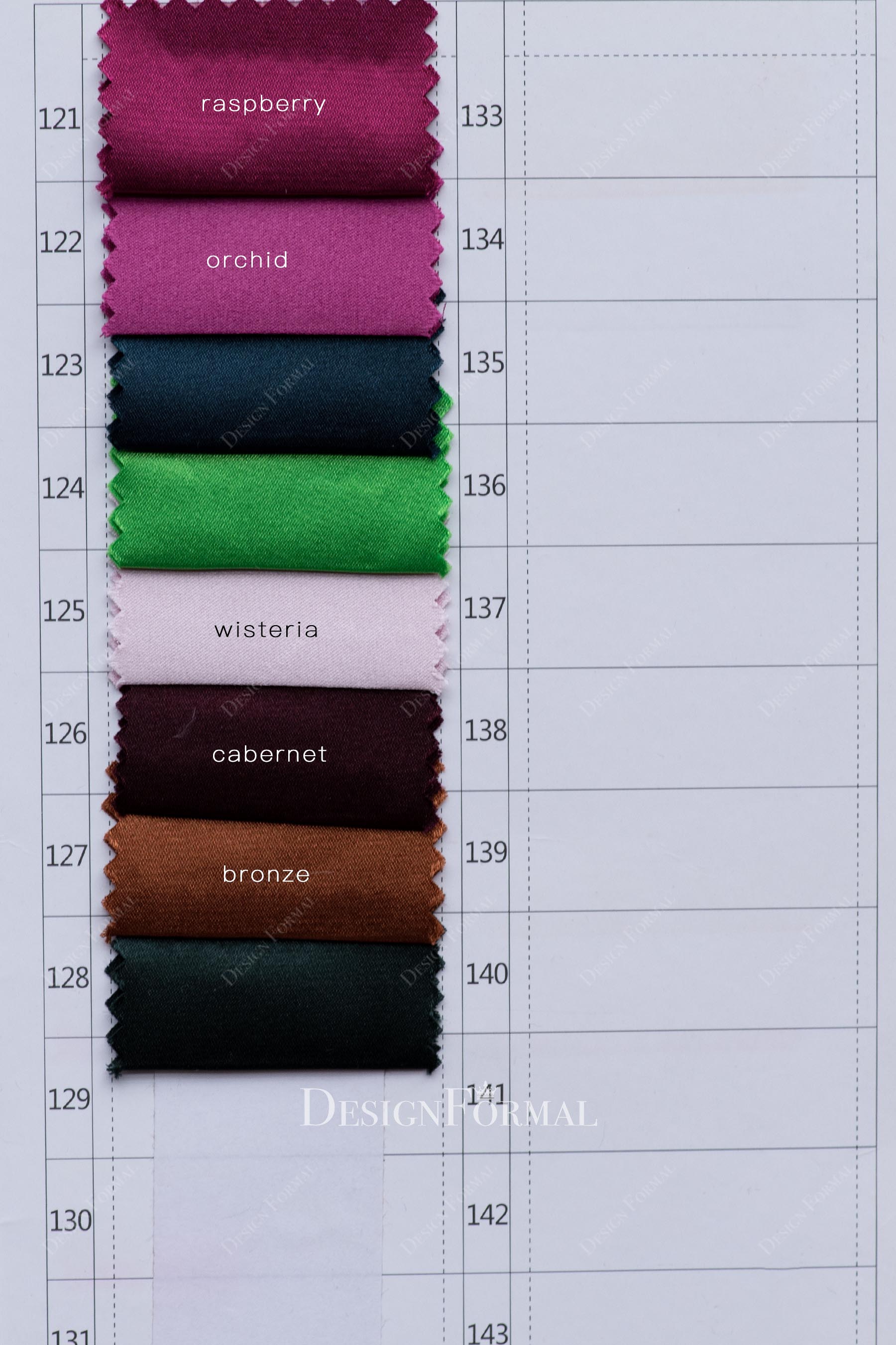 silky shiny satin color chart