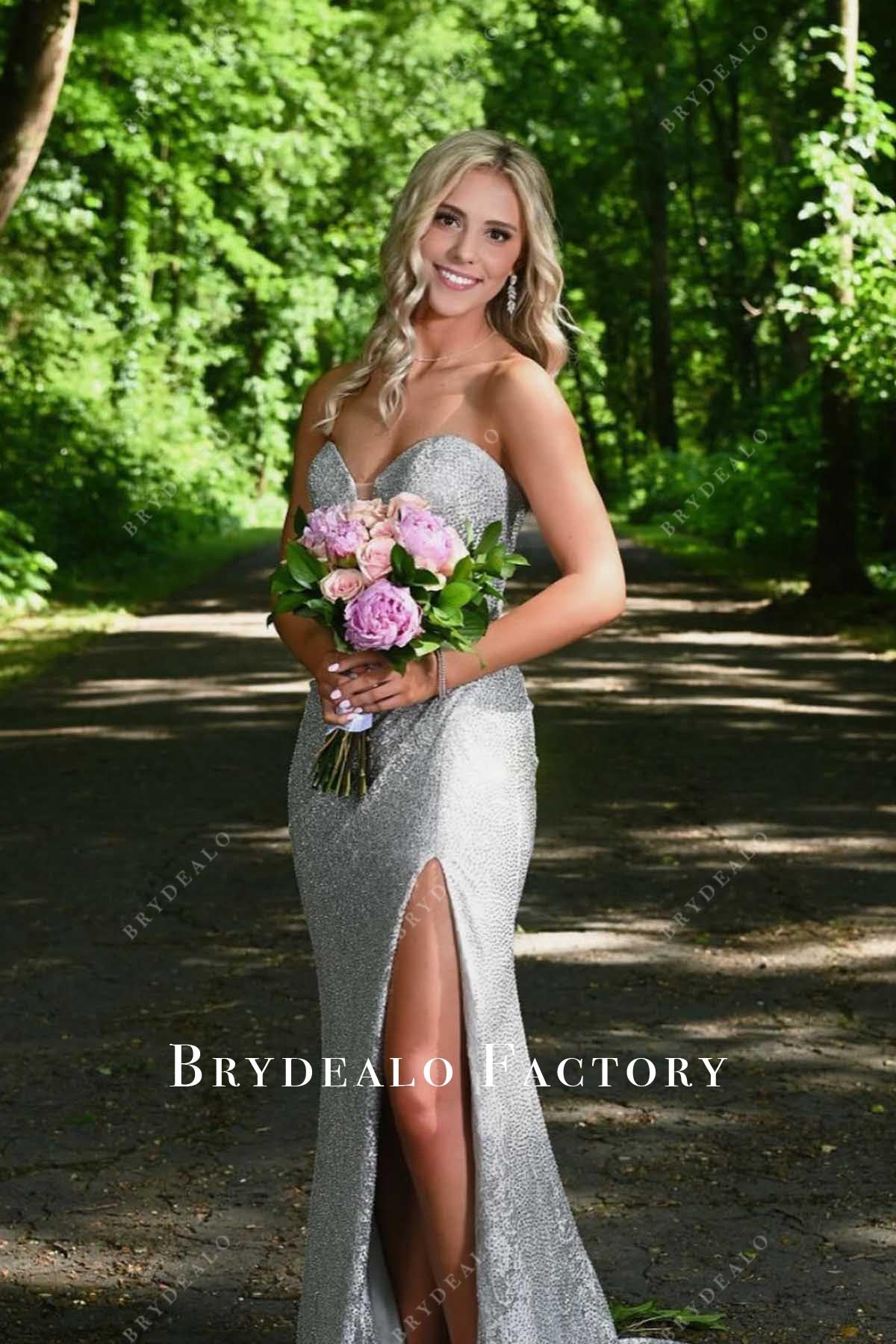 silver glitter prom dress