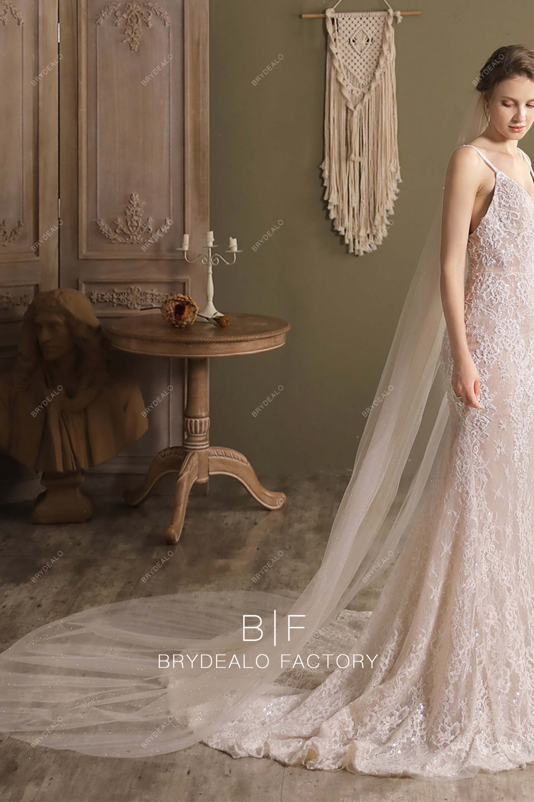 sliver glitter raw cut bridal veil