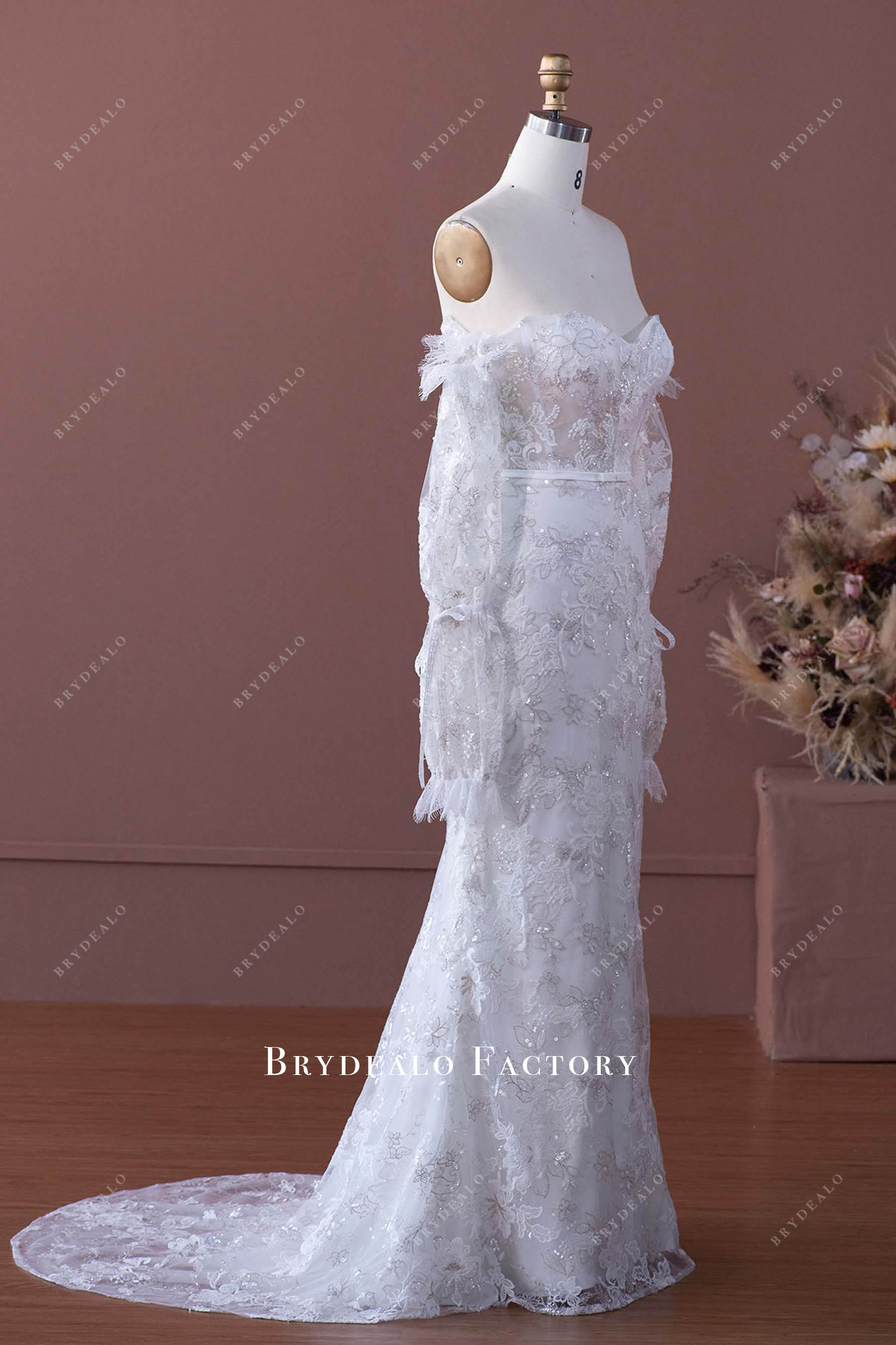 silver lace bridal dress