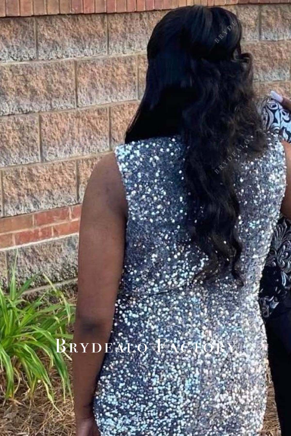silver sequin sleeveless formal gown