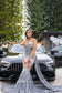Glamorous Halter Neck Silver Sequin Mermaid Feather Accent Sparkly Tulle Prom Dress DP7537