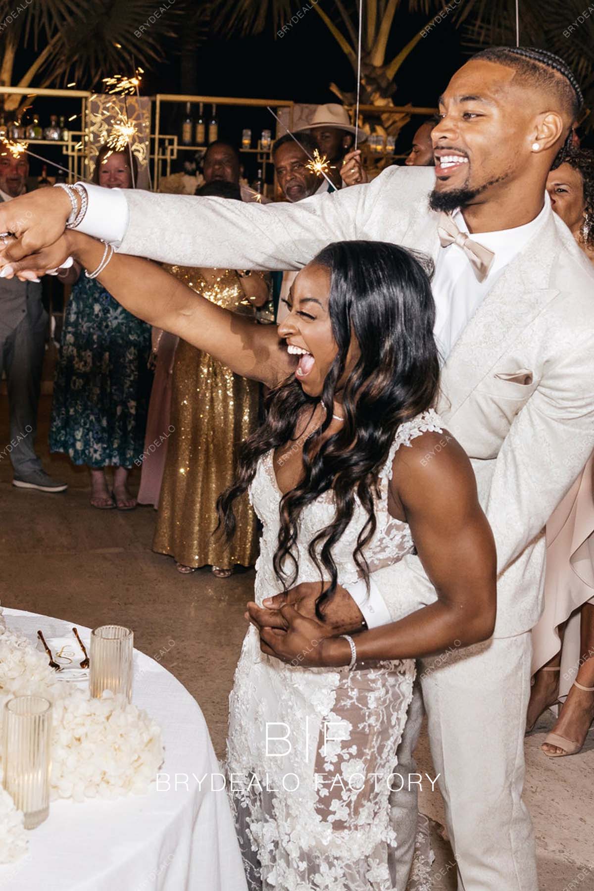 Simone Biles Romantic Lace Wedding Reception Dress