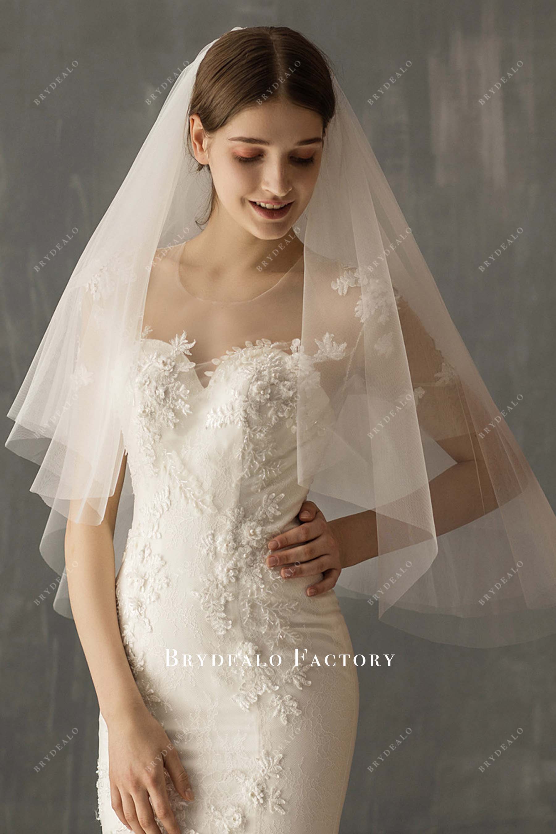 raw cut plain tulle elbow length veil