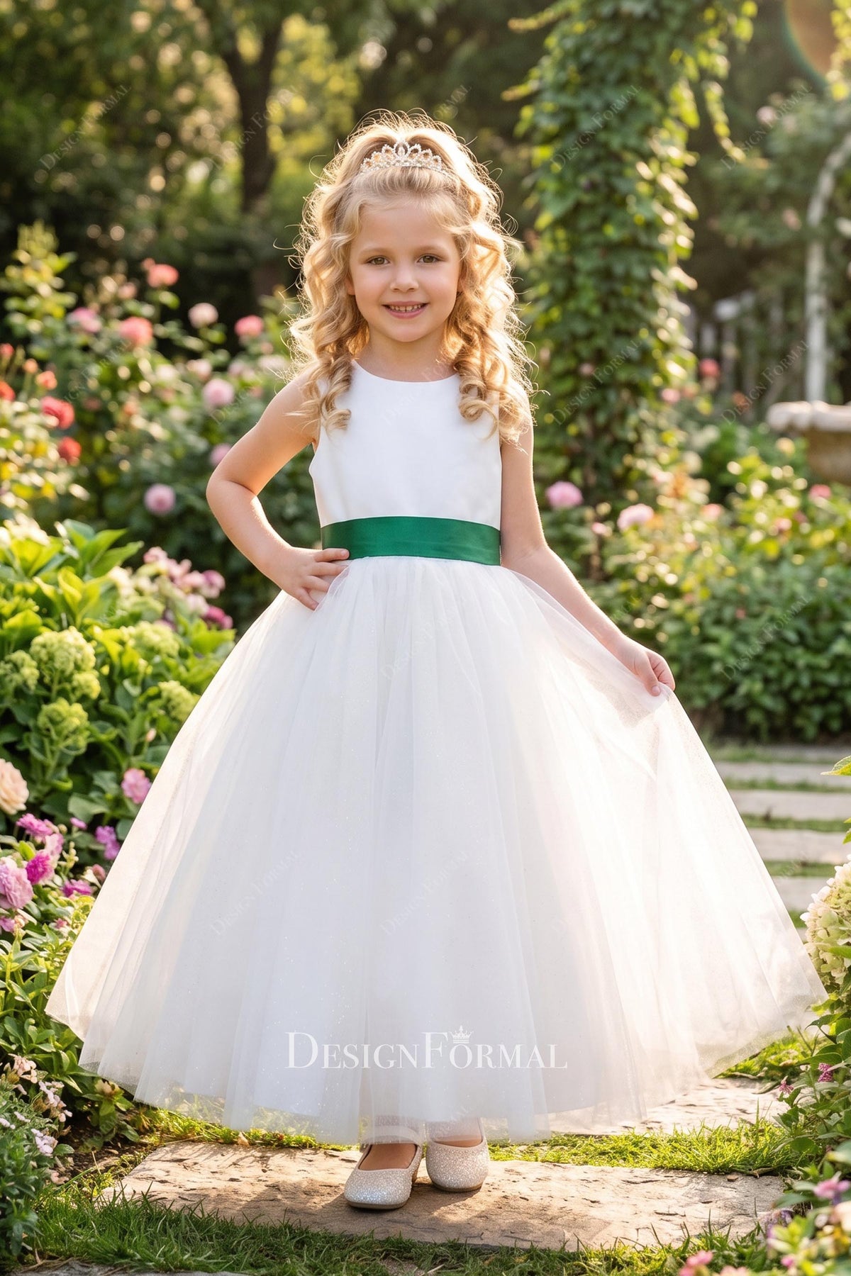 simple white tulle flower girl dress