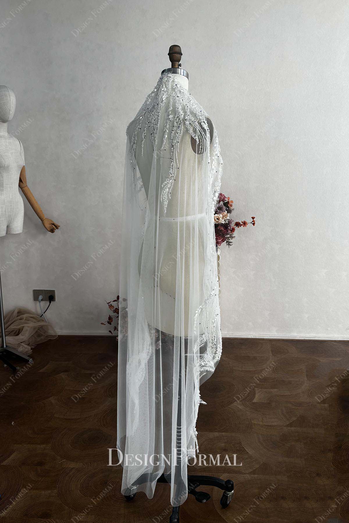 single tier beaded lace bridal veil