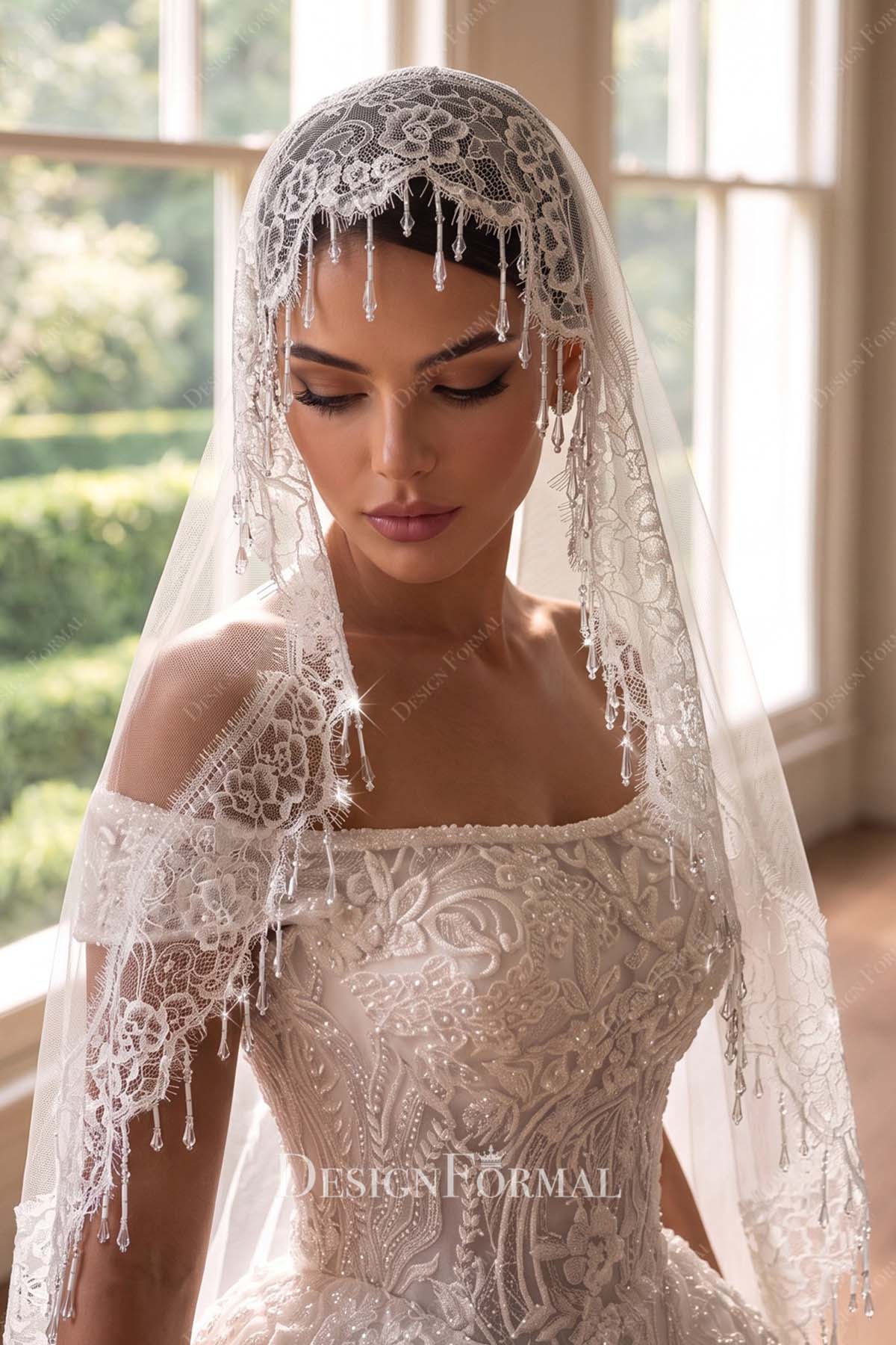 single tier lace edge bridal veil