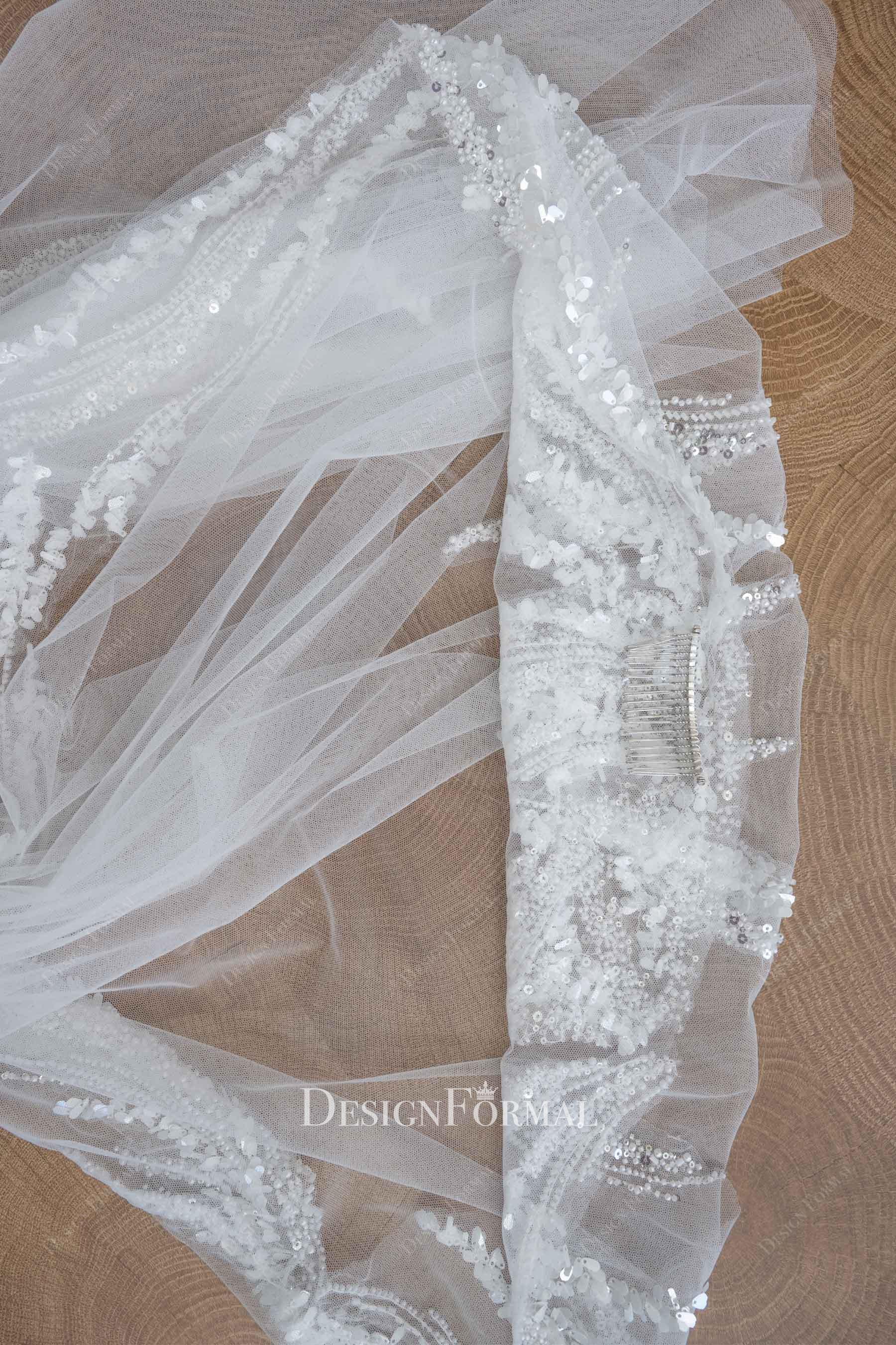 single tier raw cut wedding veil