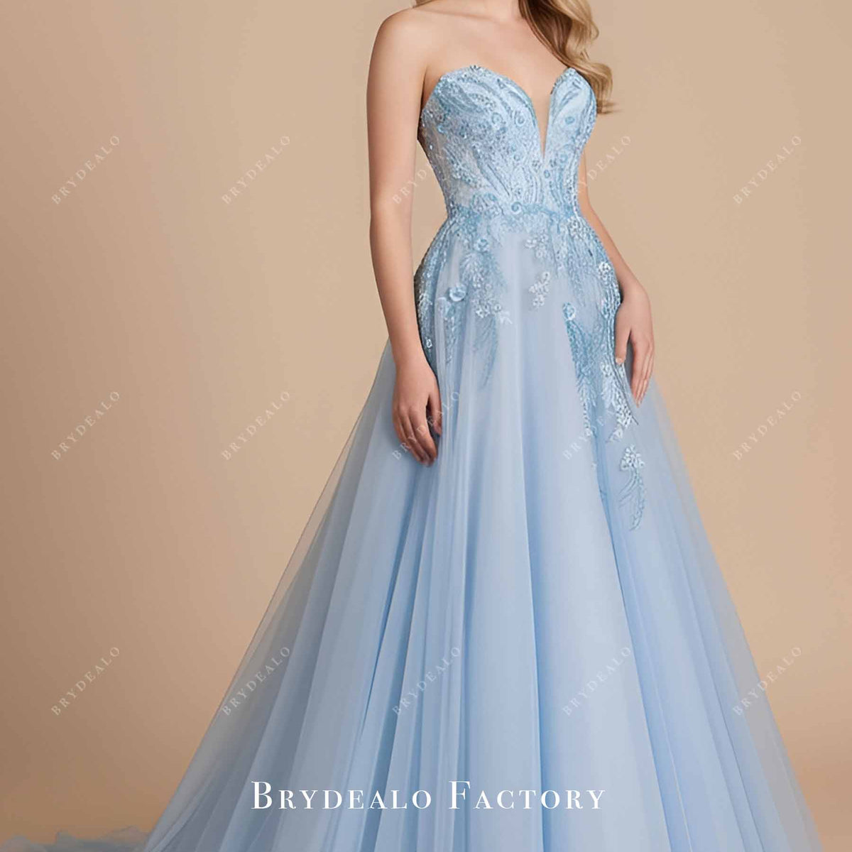 Sky Blue Pearl Lace Sweetheart Strapless A-line Prom Pageant Dresses Sky Blue Pearl Lace Sweetheart Strapless A-line Prom Pageant Dresses