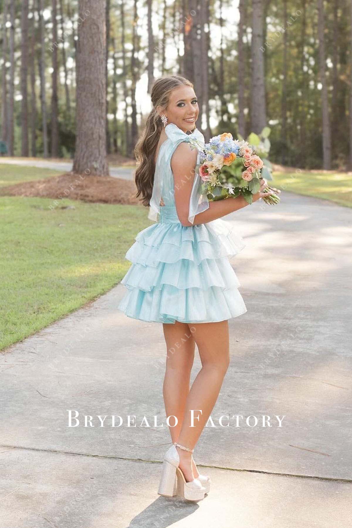 sky blue a line layered homecoming prom dress