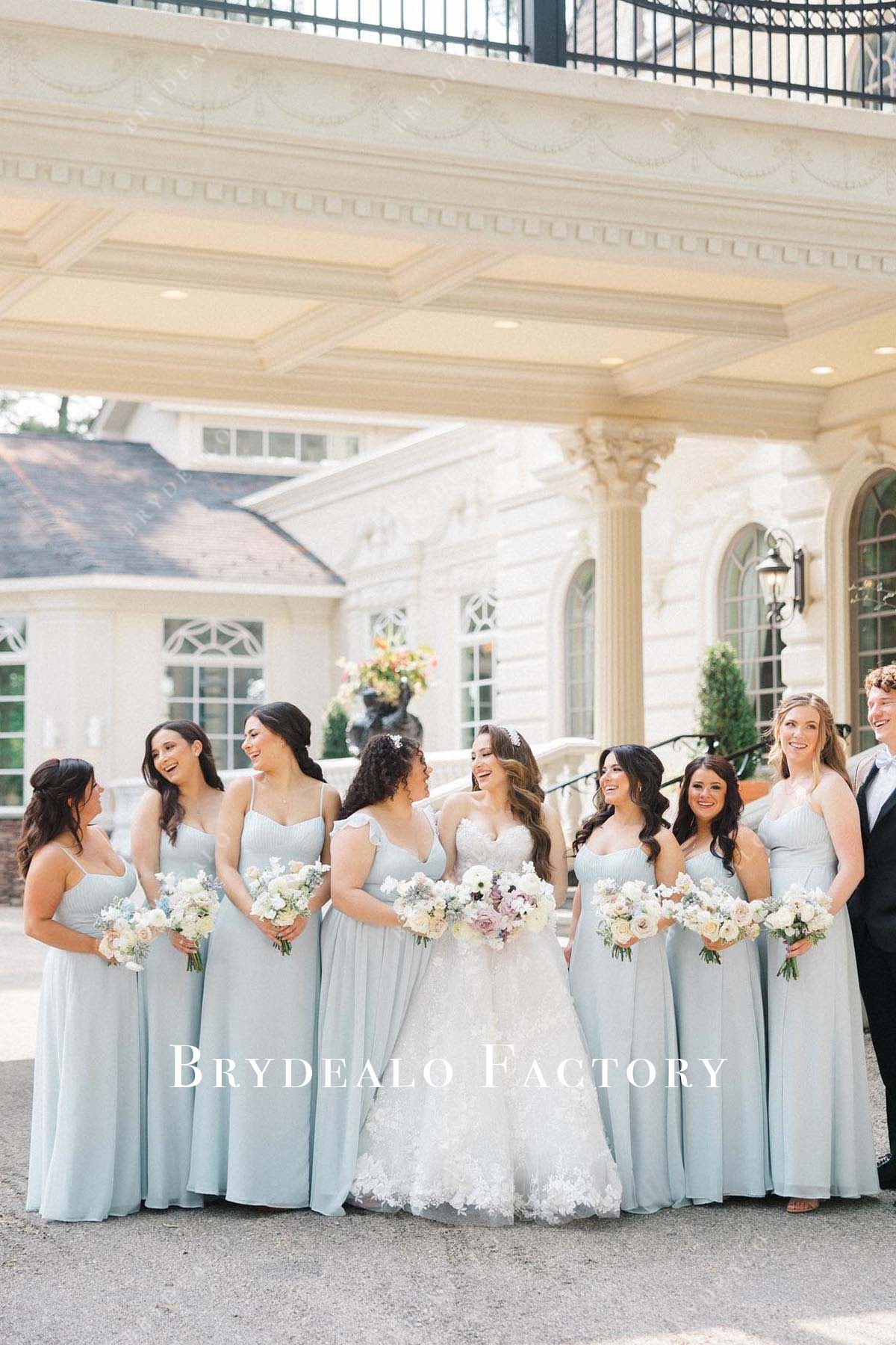 sky blue sleeveless mismatched bridesmaid dresses