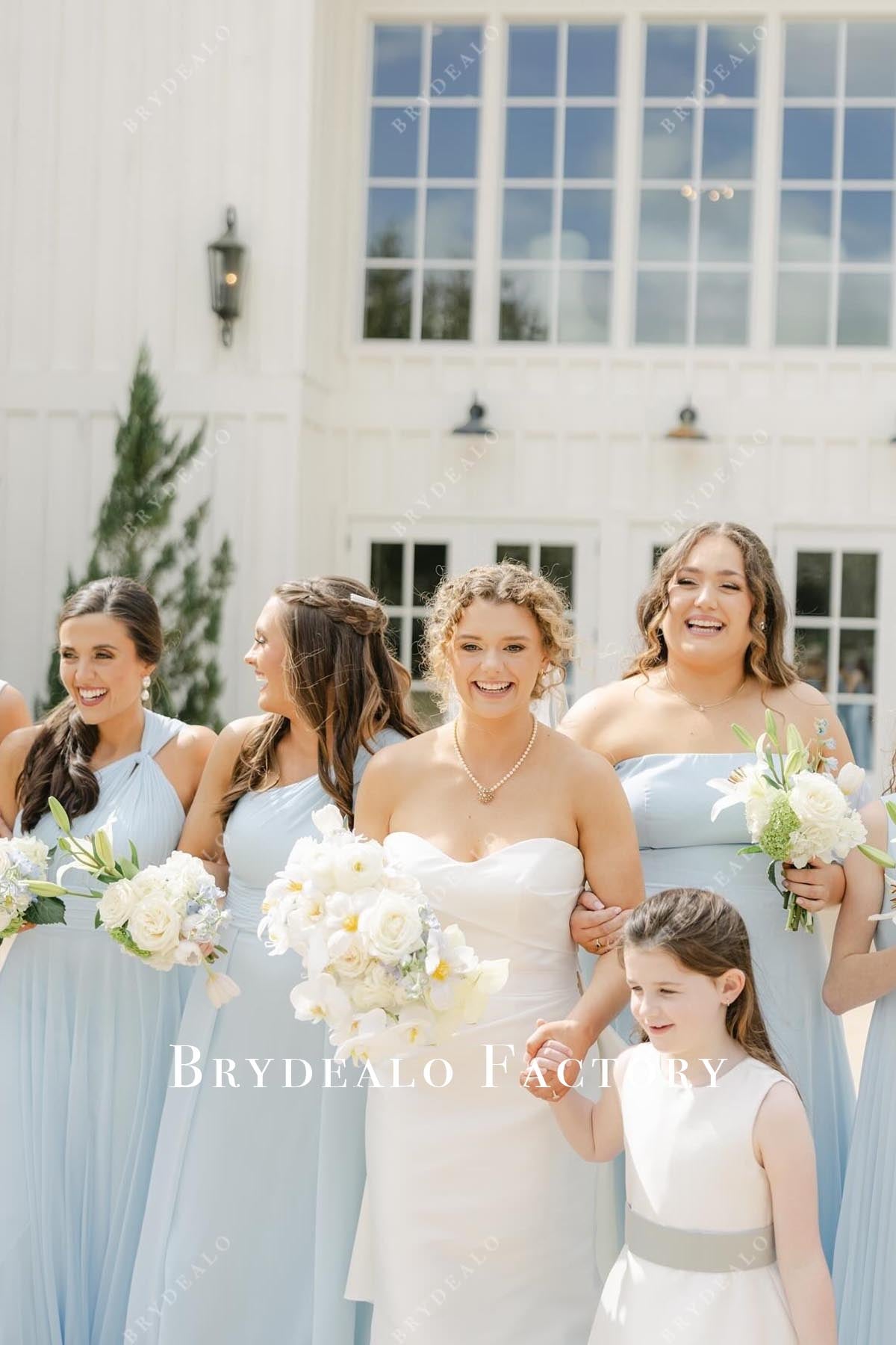 sky blue sleeveless mismatched bridesmaid dresses