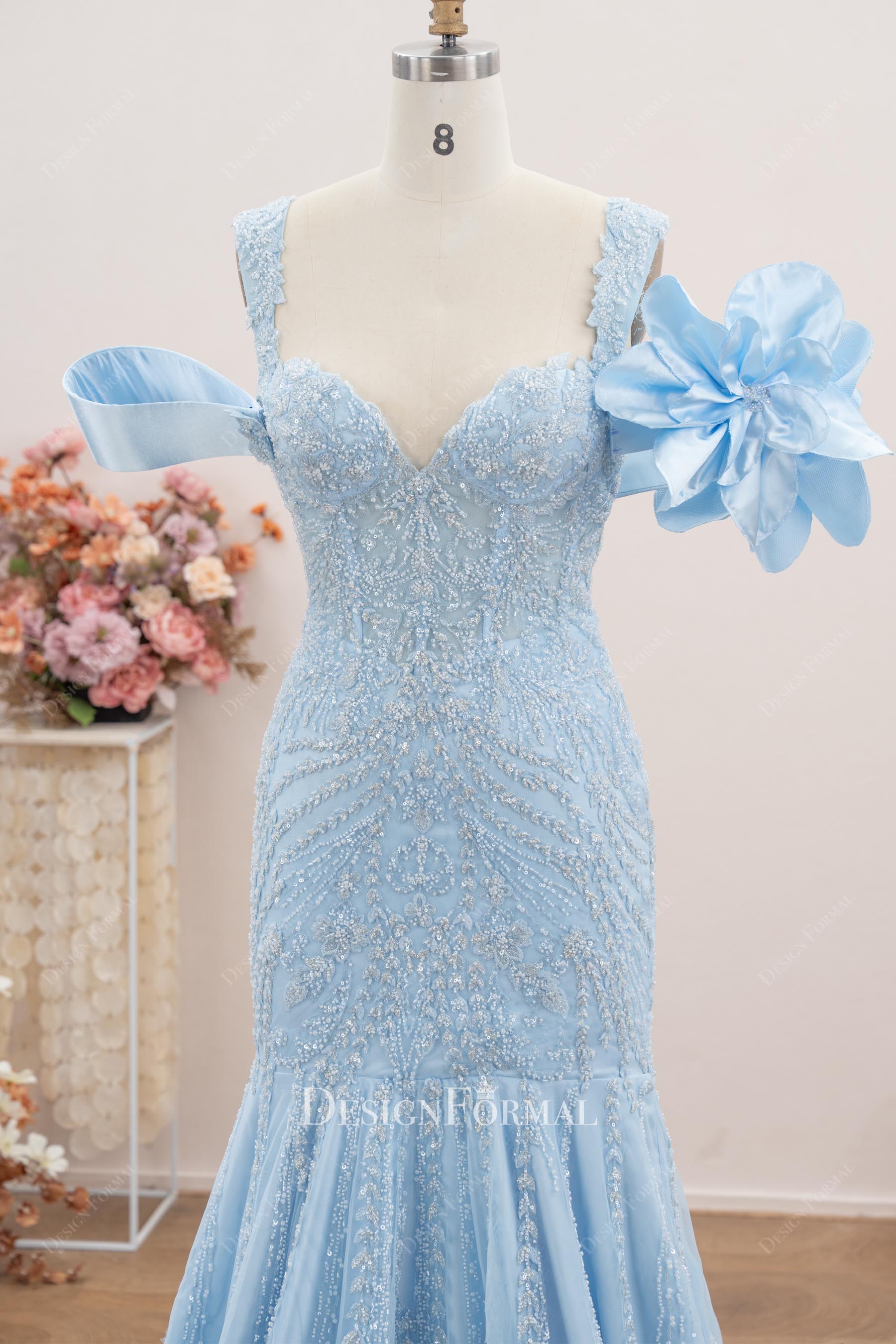 sky blue sweetheart neck mermaid prom dress
