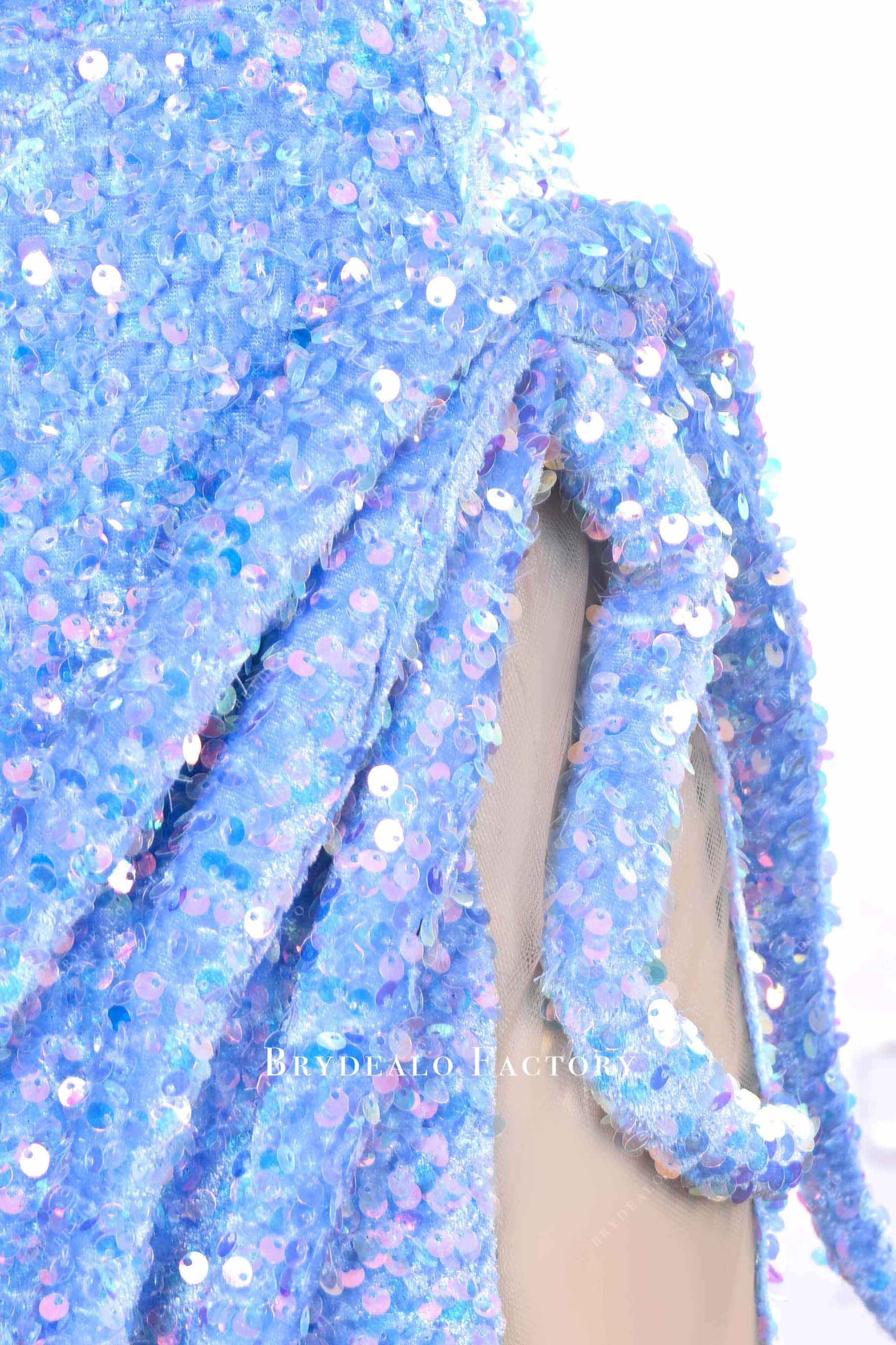 sky blue thigh split prom dress