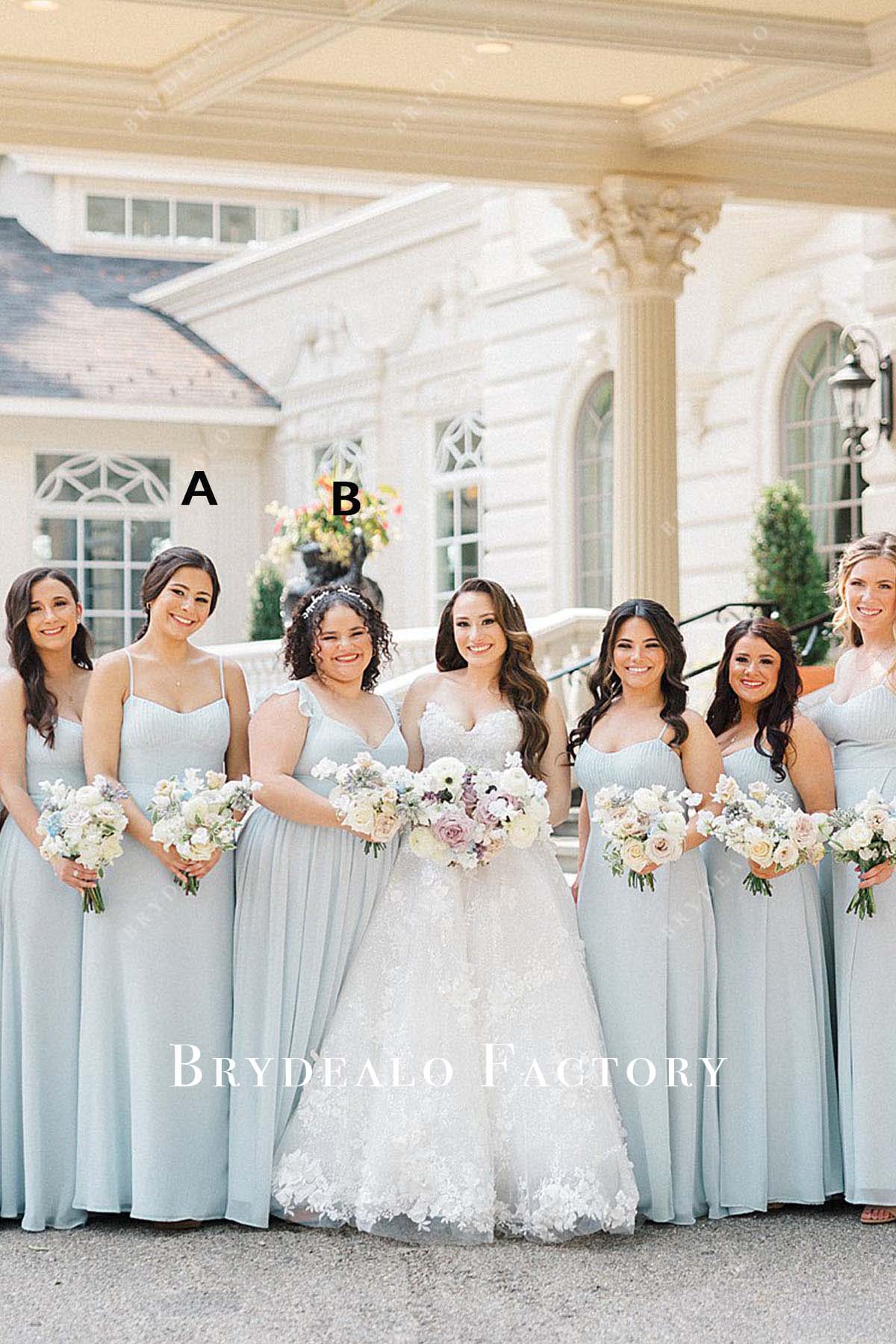 sky blue v neck mismatched bridesmaid dresses