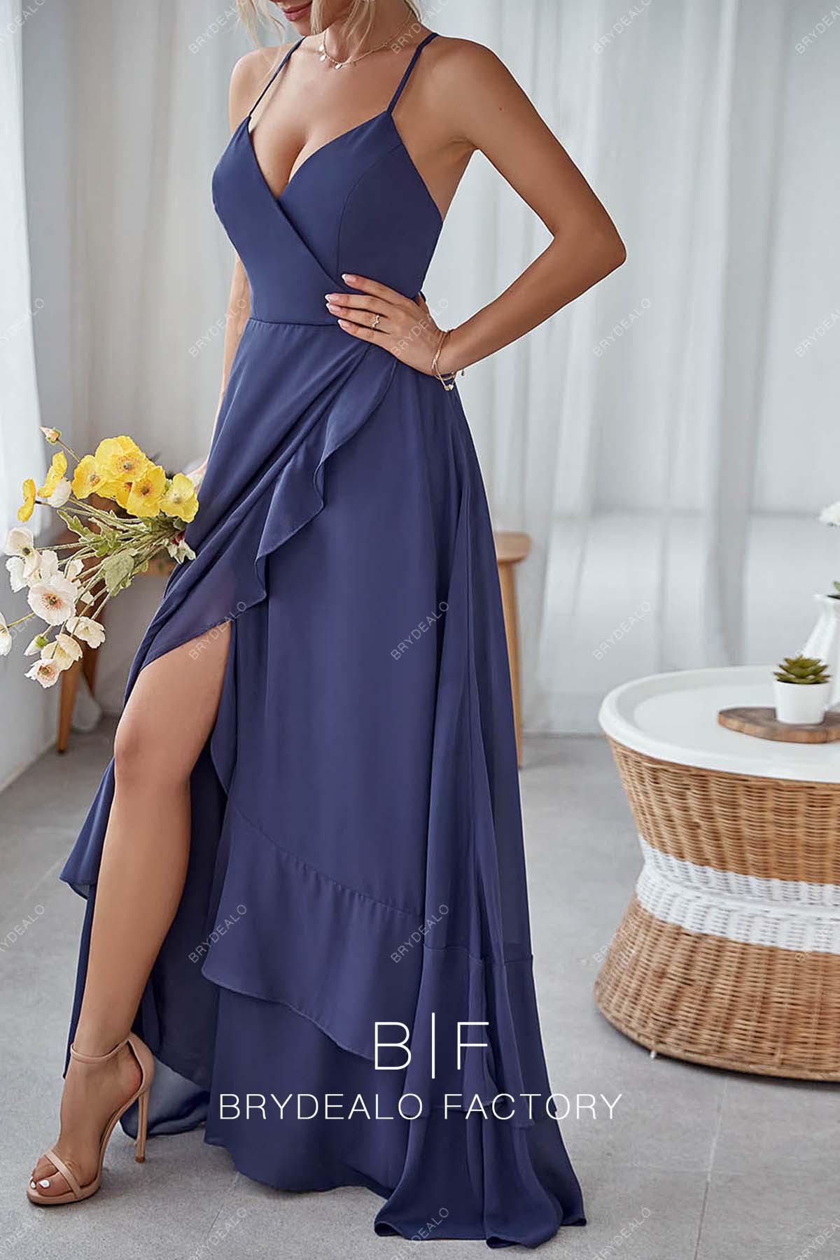 Dark slate 2024 blue bridesmaid dresses