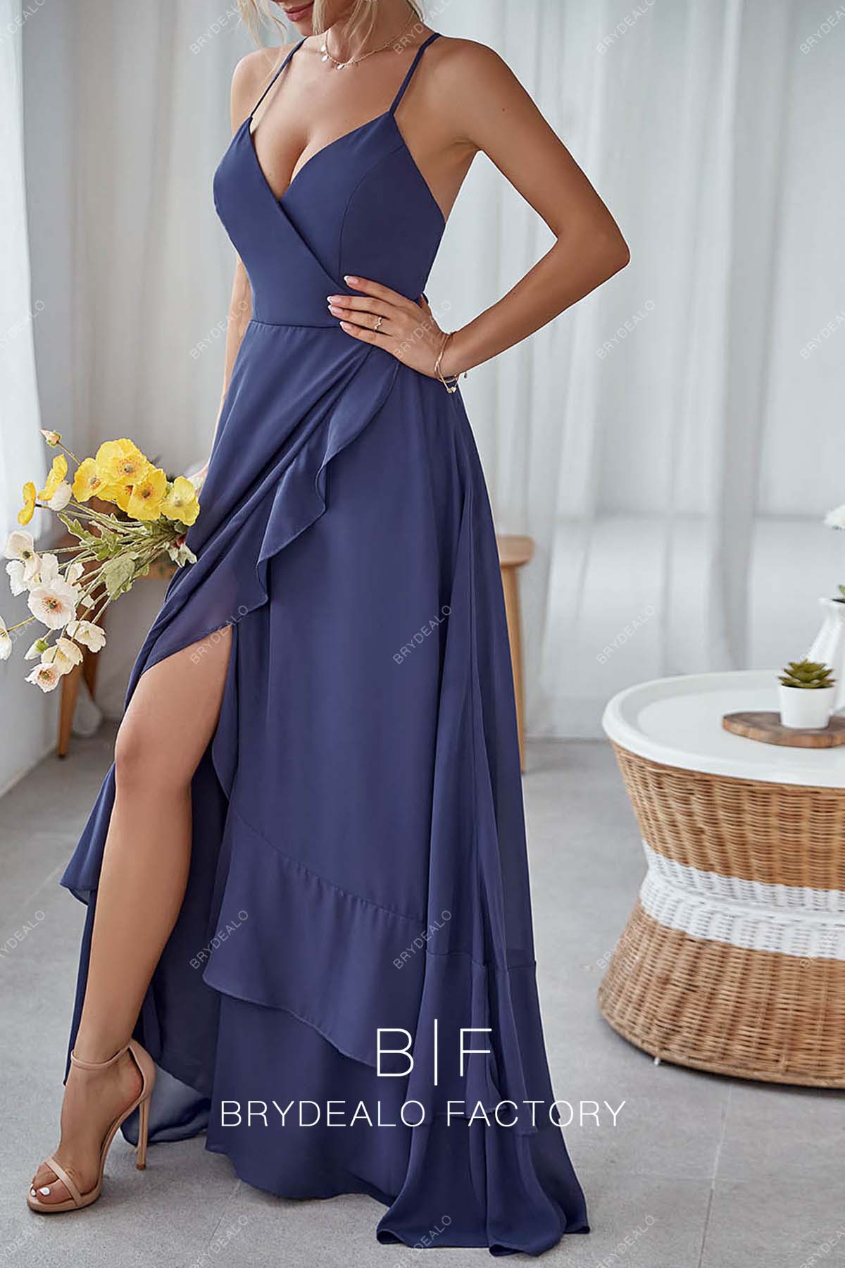 slate blue charmeuse bridesmaid dress